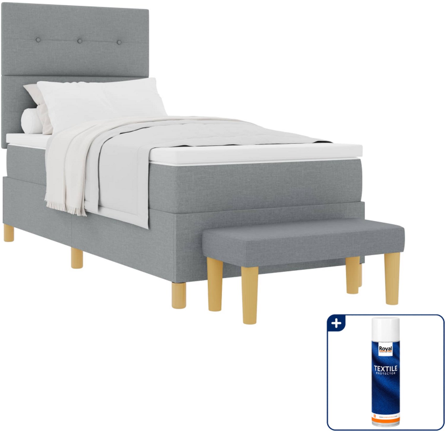 vidaXL boxspring met matras en bank - 200 x 80 cm - lichtgrijs - Inclusief textielbeschermer 500 ml Taupe