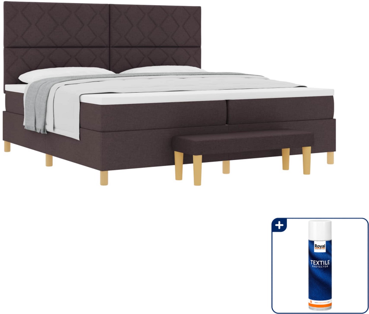 vidaXL boxspring met bank - 200 x 200 cm - stof - donkerbruin - Inclusief textielbeschermer 500 ml