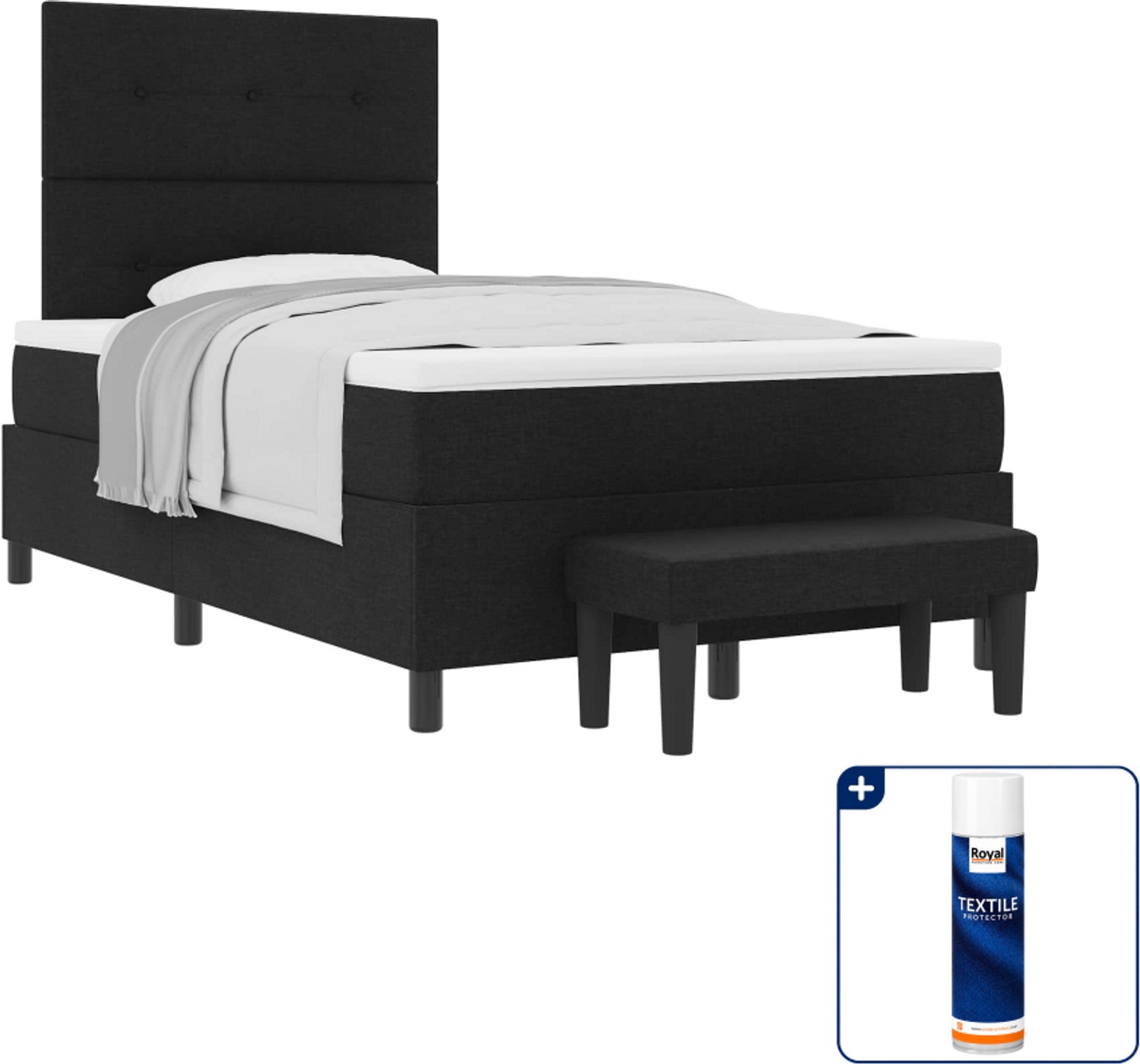 vidaXL boxspringbed - 120 x 200 cm - zwart - Inclusief textielbeschermer 500 ml