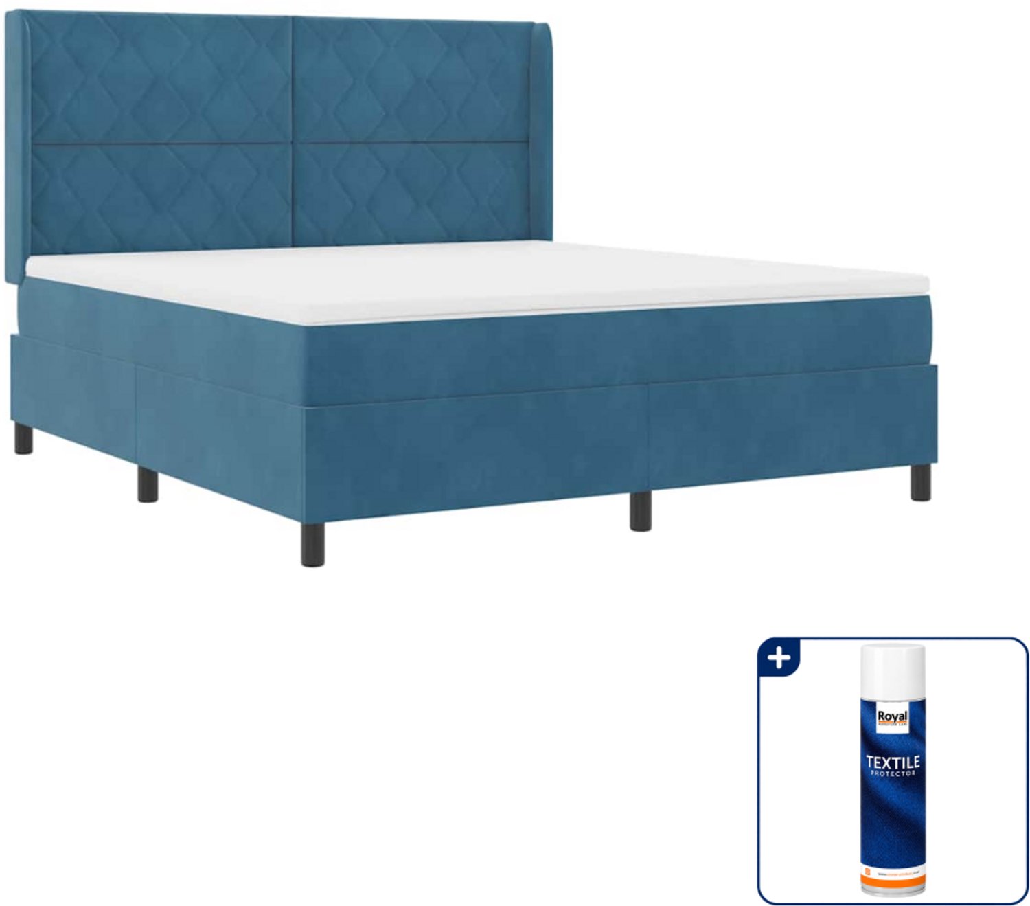 vidaXL boxspringbed Kingsize - 180 x 200 cm - blauw - Inclusief textielbeschermer 500 ml