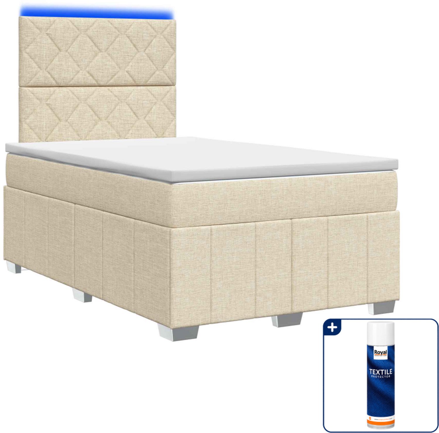 vidaXL LED boxspring met matras - 120 x 190 cm - crèmekleurig - Inclusief textielbeschermer 500 ml
