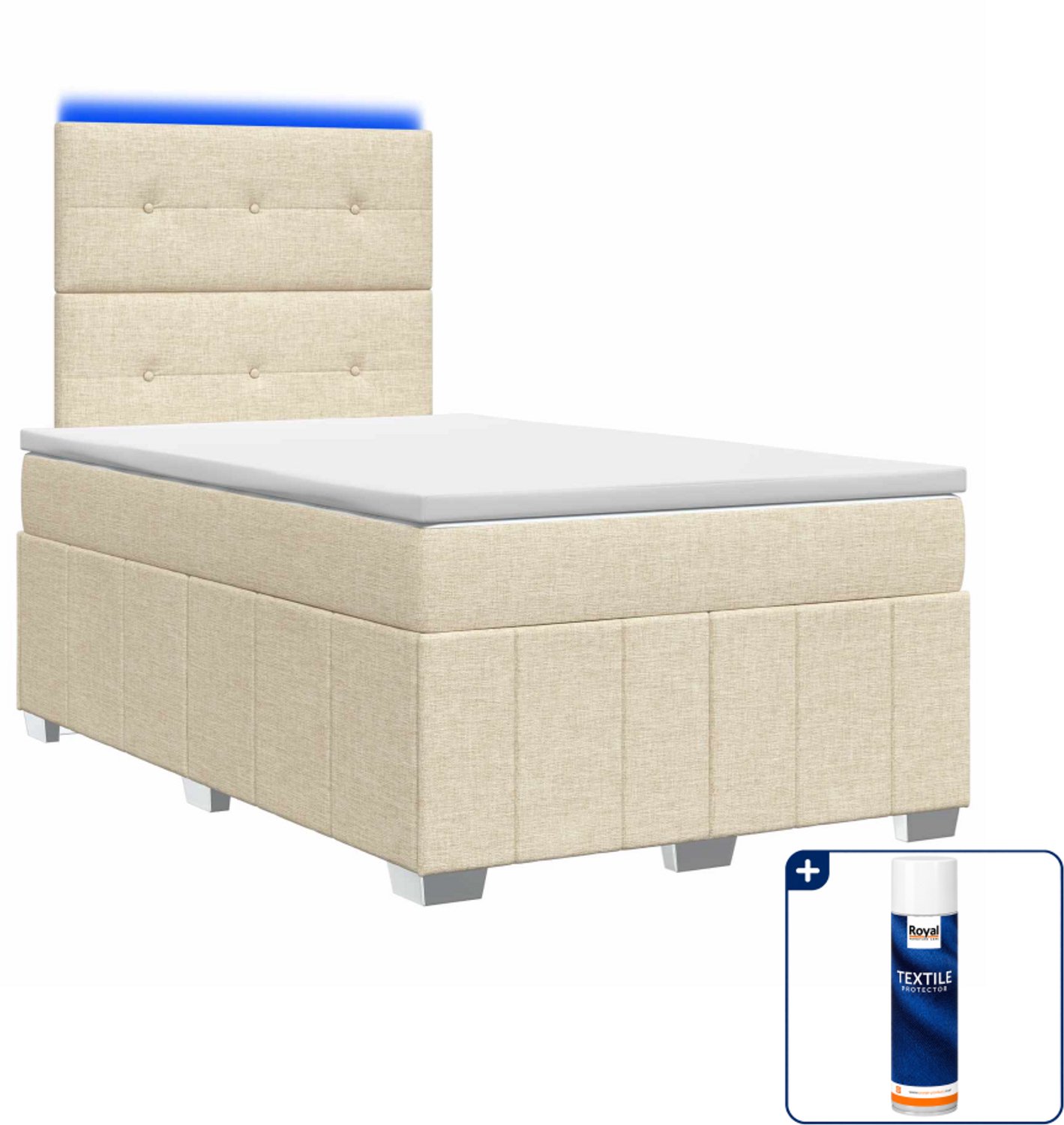 vidaXL LED boxspringbed - 120 x 190 cm - crèmekleurig - Inclusief textielbeschermer 500 ml