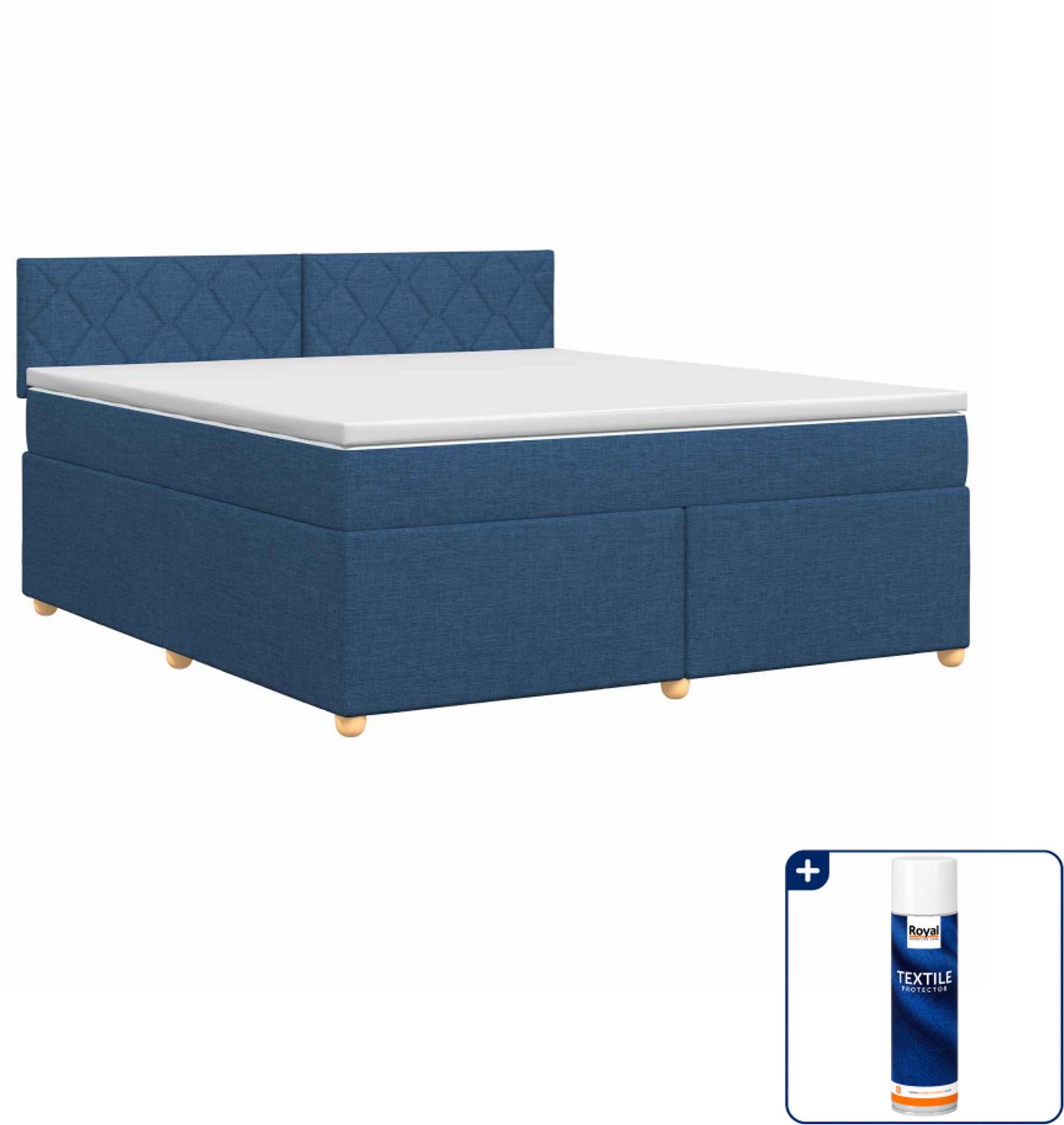 vidaXL Kingsize boxspringbed - 180 x 200 cm - blauw - Inclusief textielbeschermer 500 ml