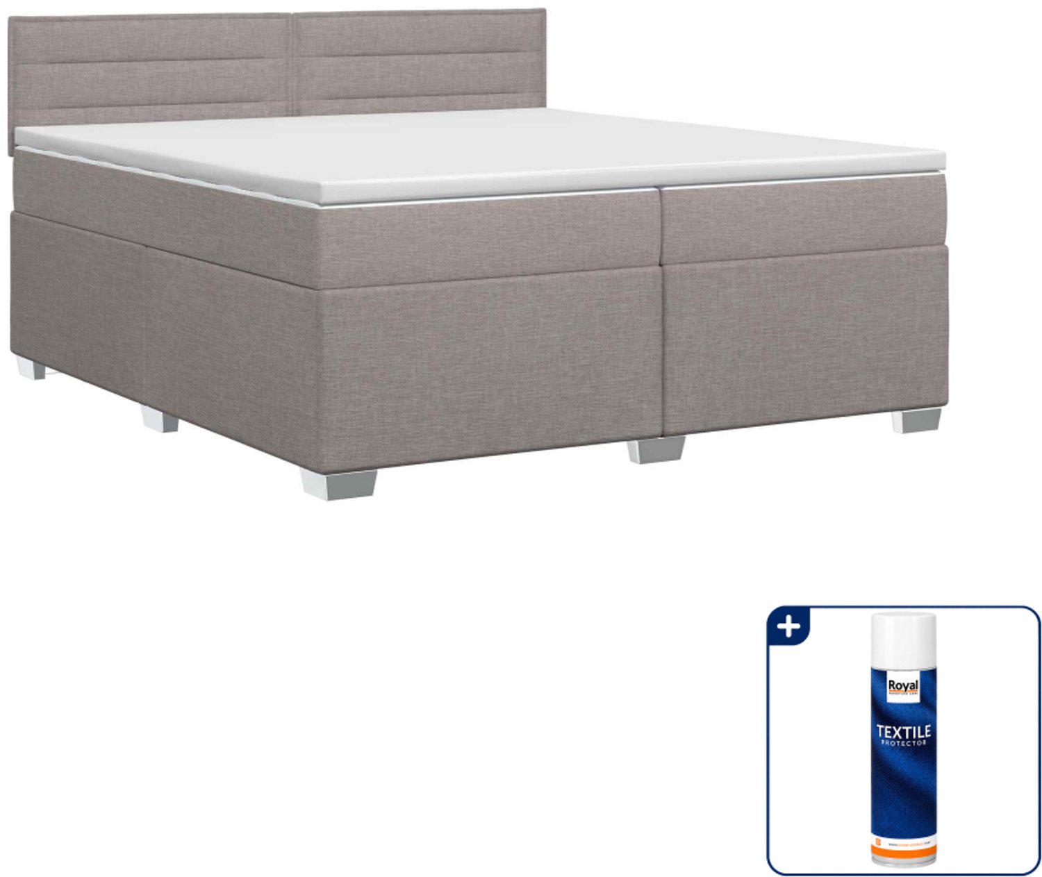 vidaXL boxspringbed - Super kingsize - 200 x 200 cm - taupe - Inclusief textielbeschermer 500 ml