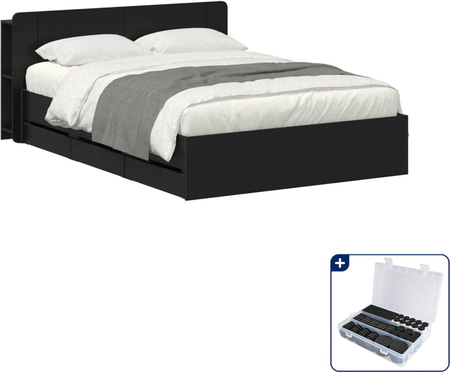 vidaXL Bedframe - 150 x 200 cm - zwart - Inclusief antikrasvilt 177-delig