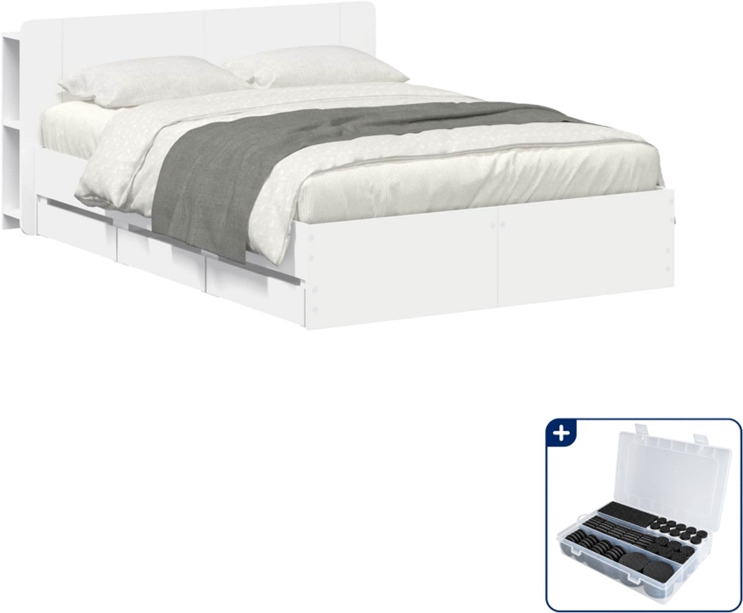 vidaXL bedframe - 150 x 200 cm - wit - Inclusief antikrasvilt 177-delig