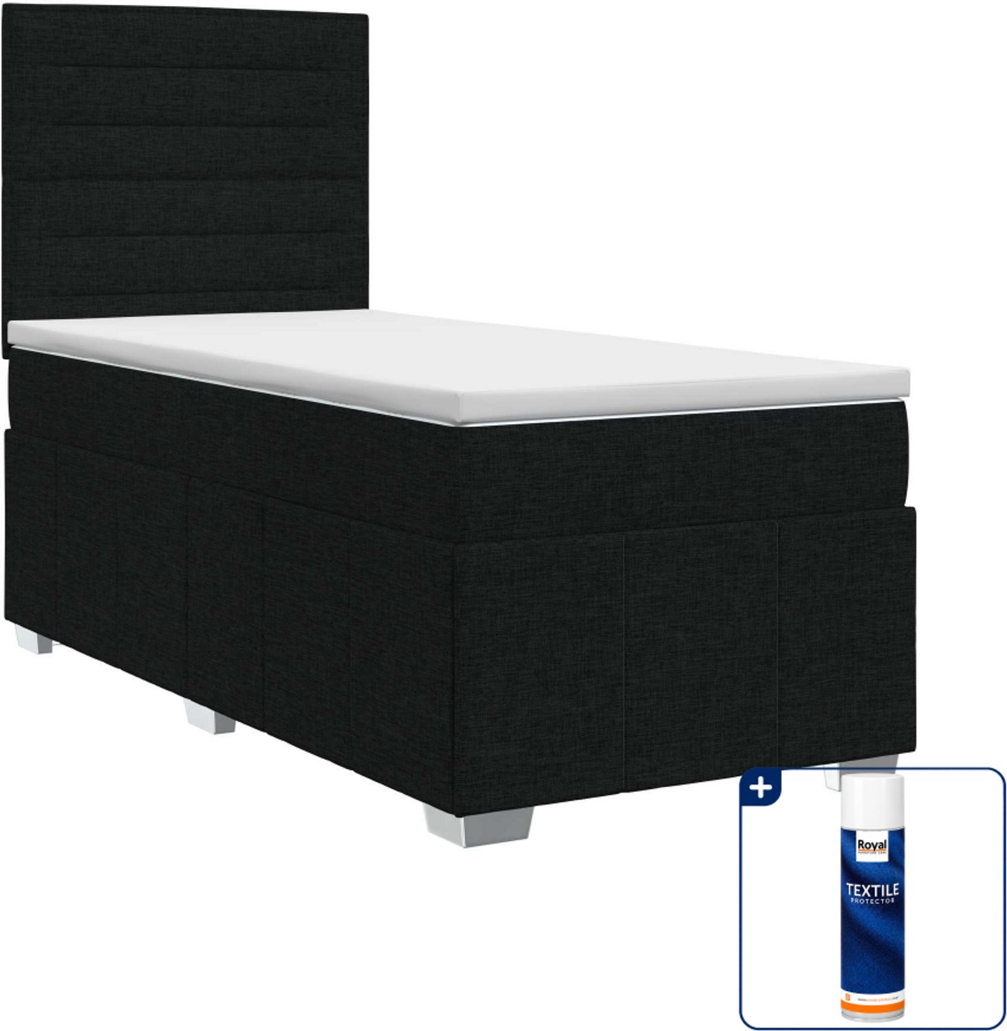 vidaXL Boxspringbed met matras - 80 x 200 cm - zwart - Inclusief textielbeschermer 500 ml