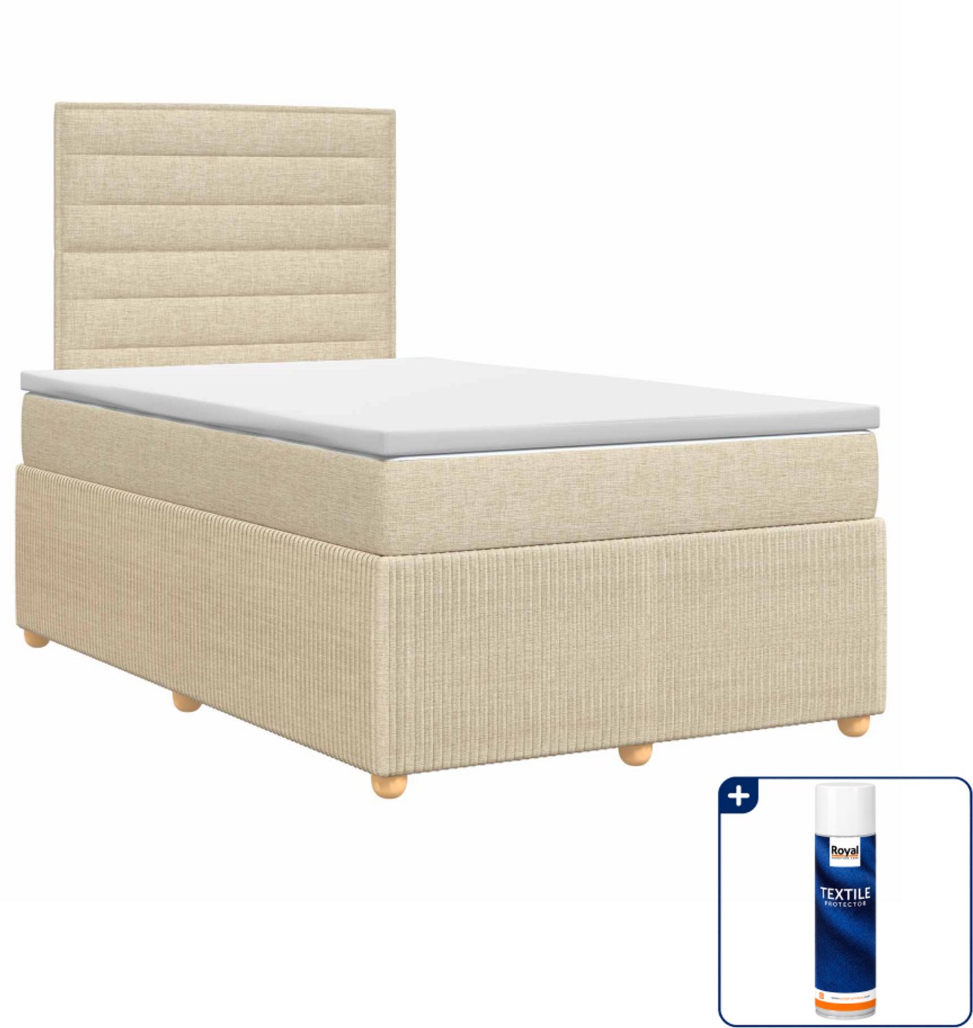 vidaXL boxspringbed 120 x 190 cm - stof - crèmekleurig - Inclusief textielbeschermer 500 ml