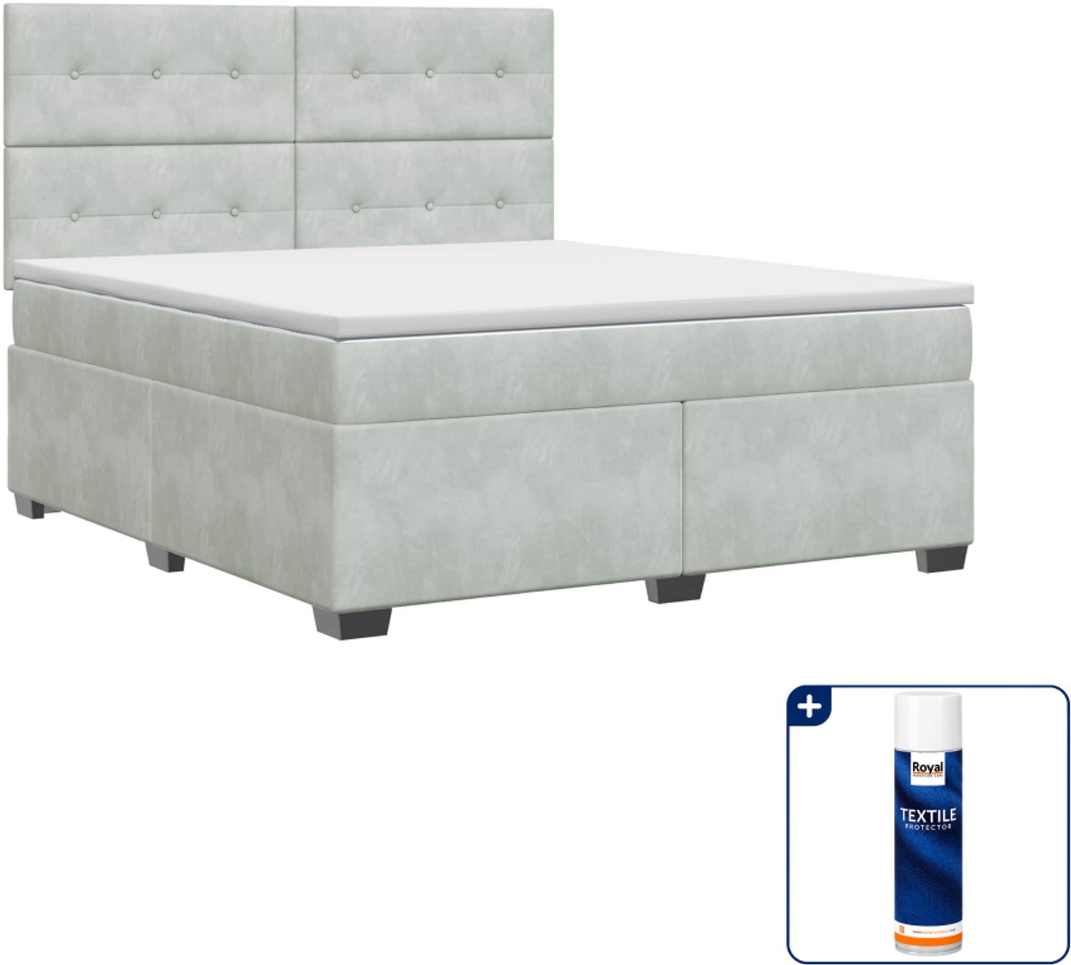 vidaXL Kingsize boxspringbed - 180 x 200 cm - fluweel - lichtgrijs - Inclusief textielbeschermer 500 ml