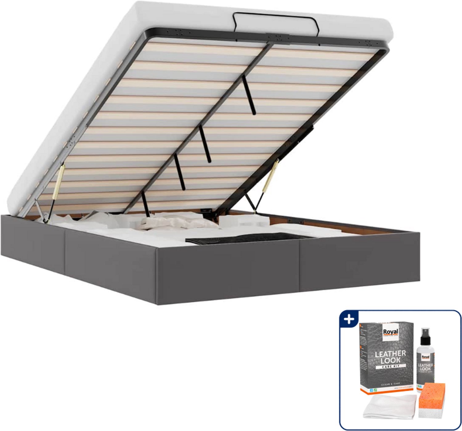 vidaXL bedframe - 140 x 190 cm - kunstleer - grijs - Inclusief onderhoudsset voor kunstleer 150 ml