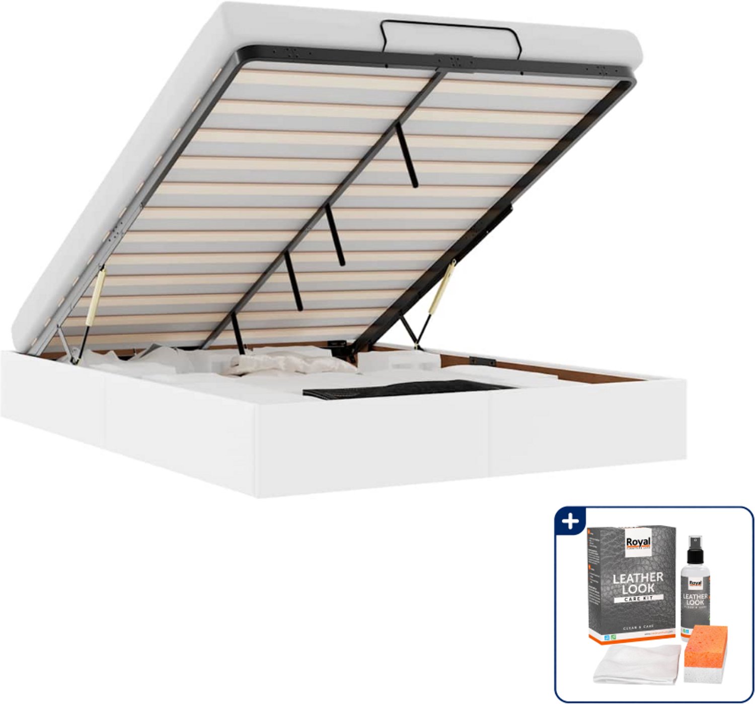 vidaXL bedframe - 140 x 190 cm - kunstleer - wit - Inclusief onderhoudsset voor kunstleer 150 ml Grijs