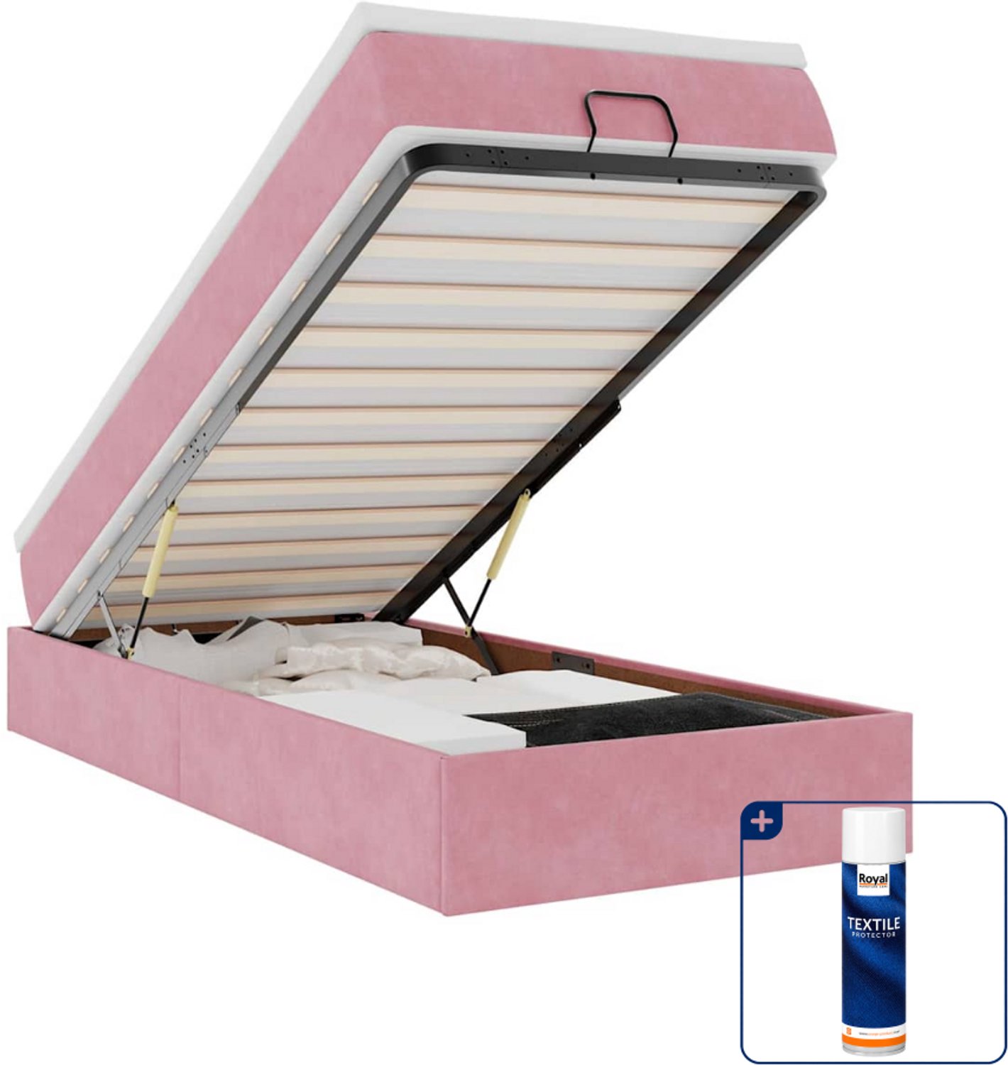 vidaXL ottoman bed met matras - 90 x 190 cm - fluweel - roze - Inclusief textielbeschermer 500 ml Grijs