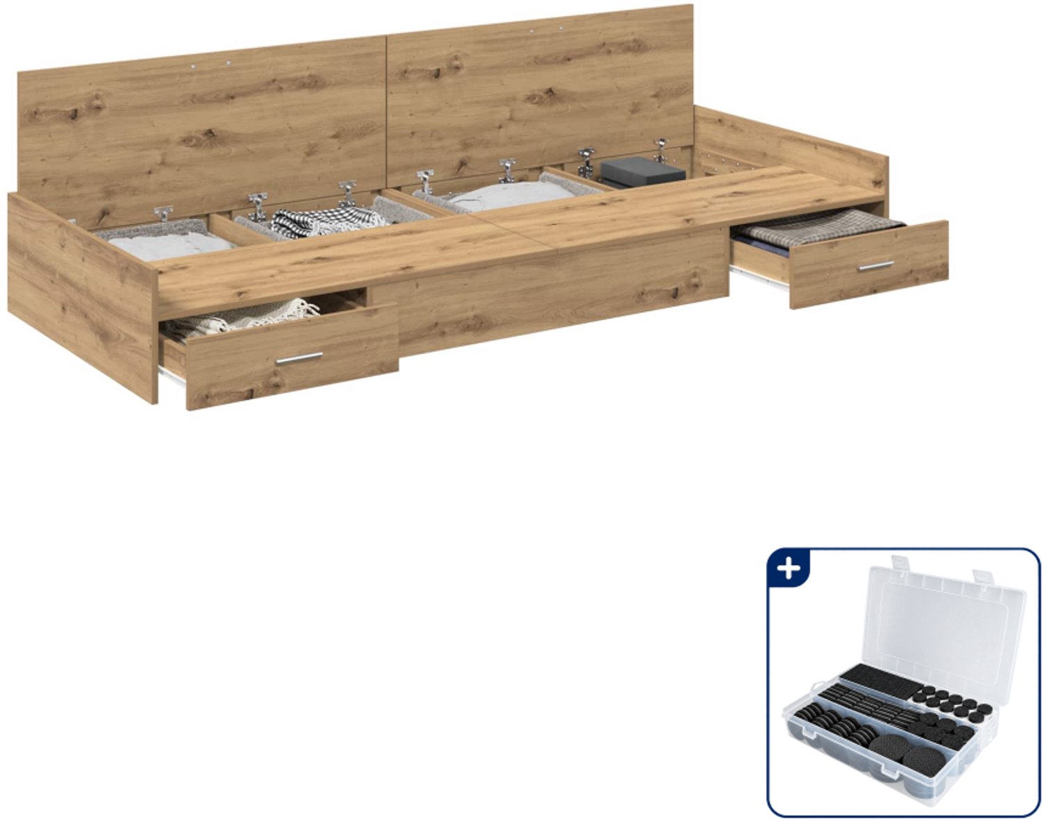 vidaXL bedframe met lade - 90 x 200 cm - artisan eiken - Inclusief antikrasvilt 177-delig Bruin