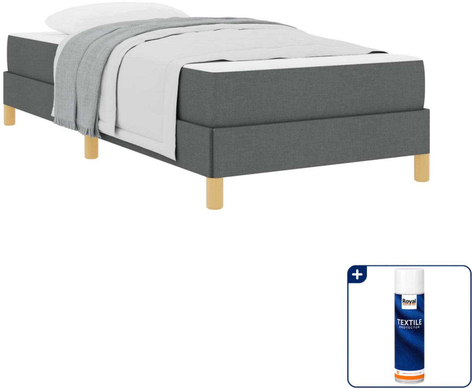 vidaXL boxspringbed met matras - 100 x 200 cm - stof - donkergrijs - Inclusief textielbeschermer 500 ml