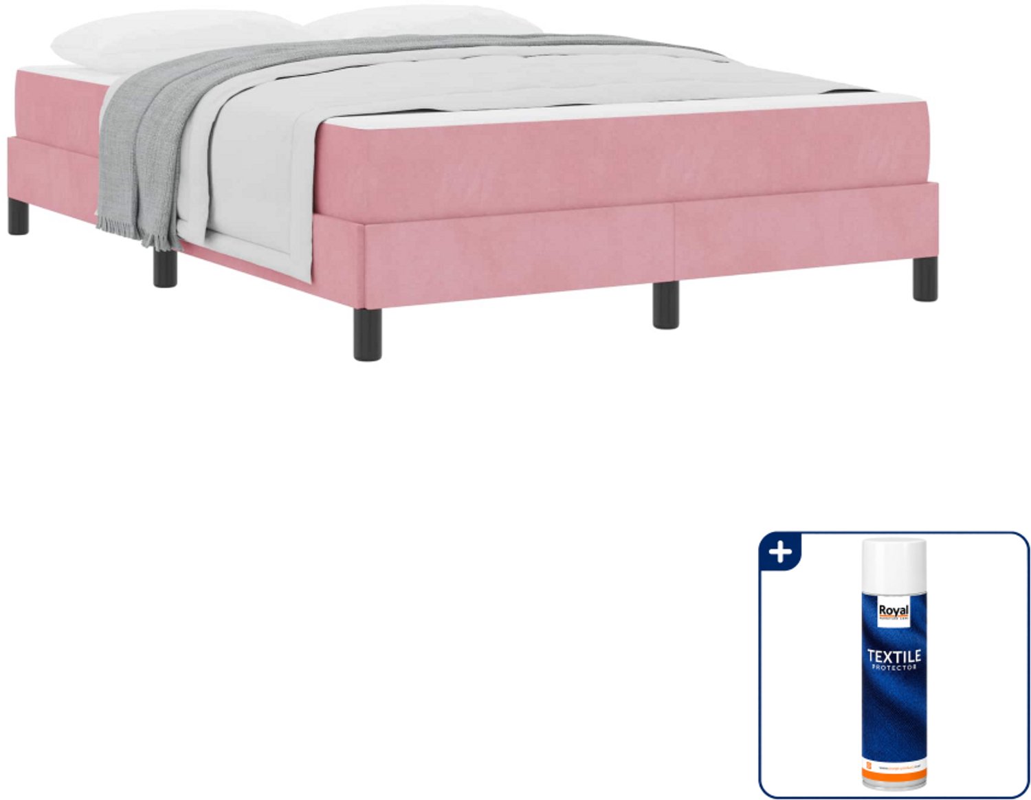 vidaXL boxspringbed met matras - Small double 140 x 200 cm - roze - Inclusief textielbeschermer 500 ml