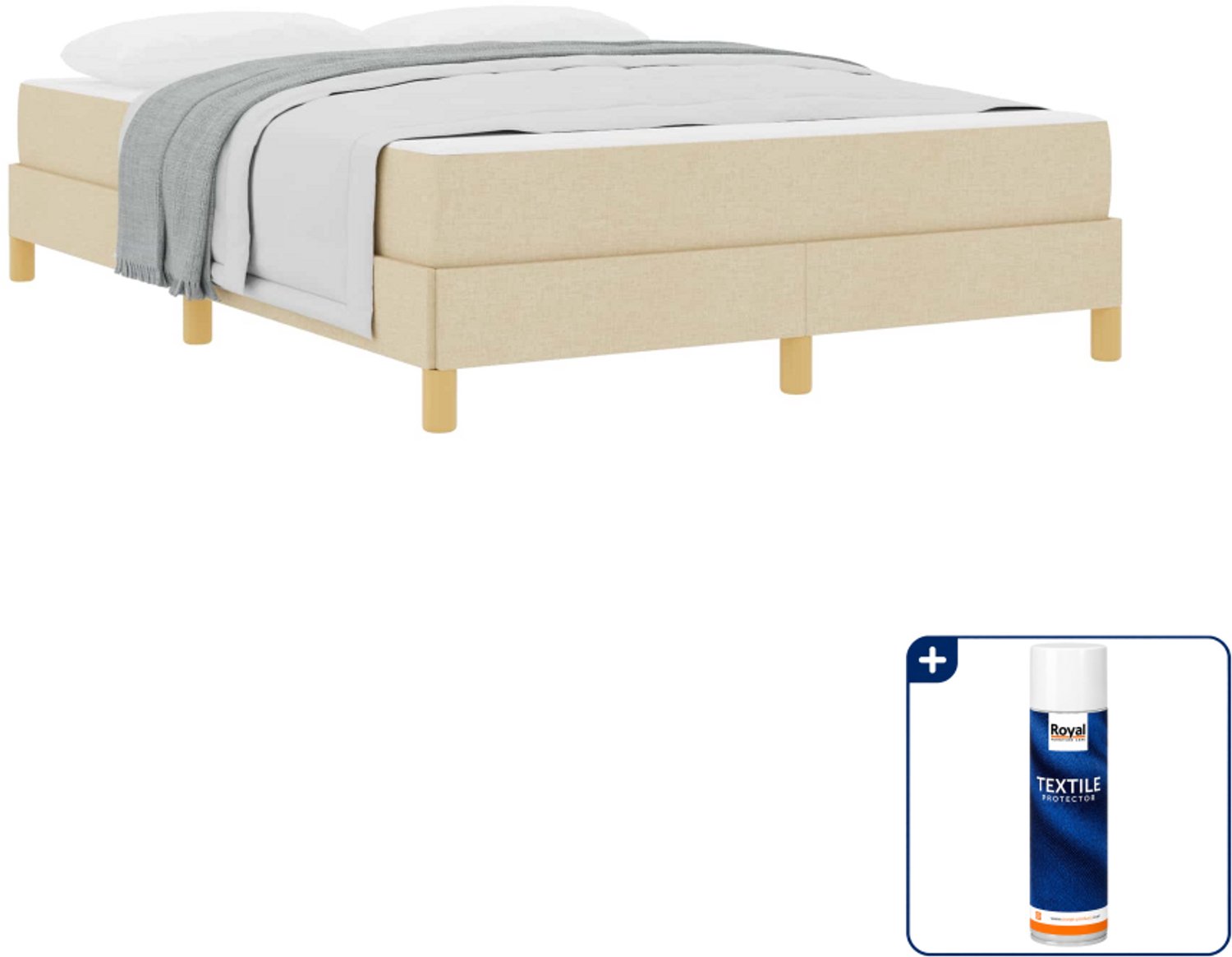vidaXL Boxspringbed met matras - 140 x 190 cm - stof - crème - Inclusief textielbeschermer 500 ml