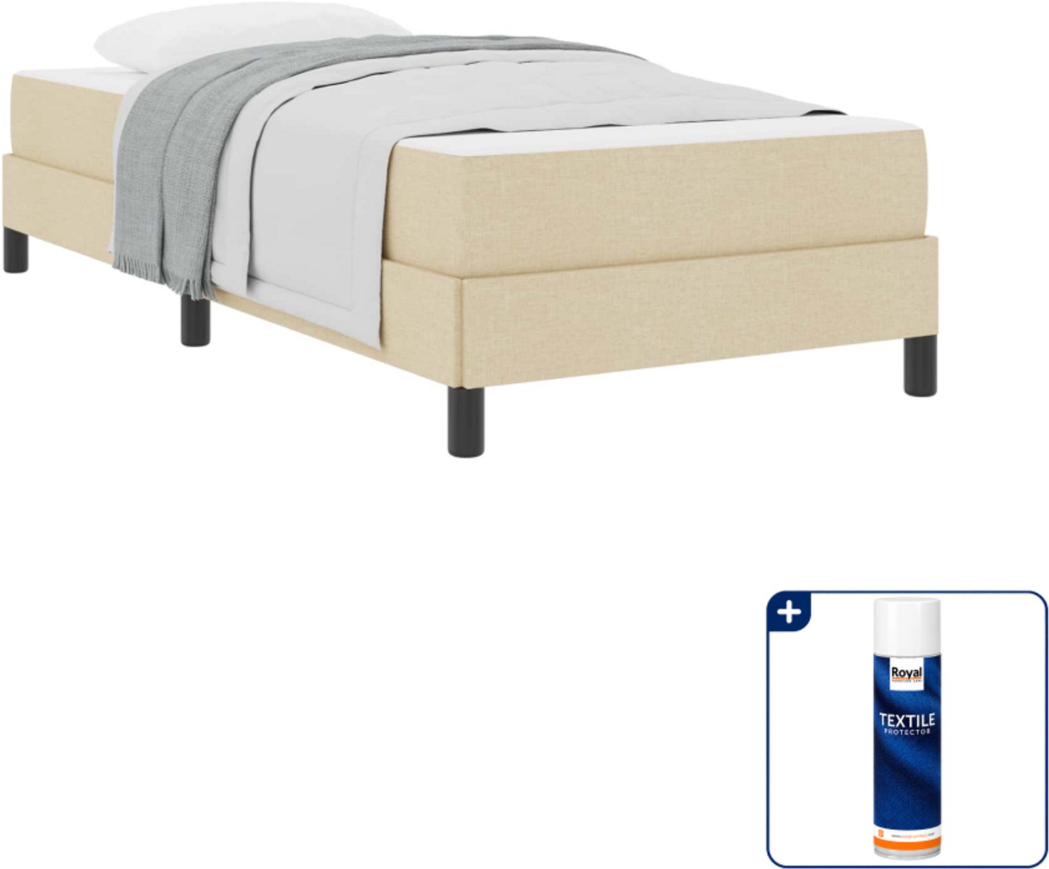 vidaXL boxspringbed - 100 x 200 cm - stof - crème - Inclusief textielbeschermer 500 ml Bruin
