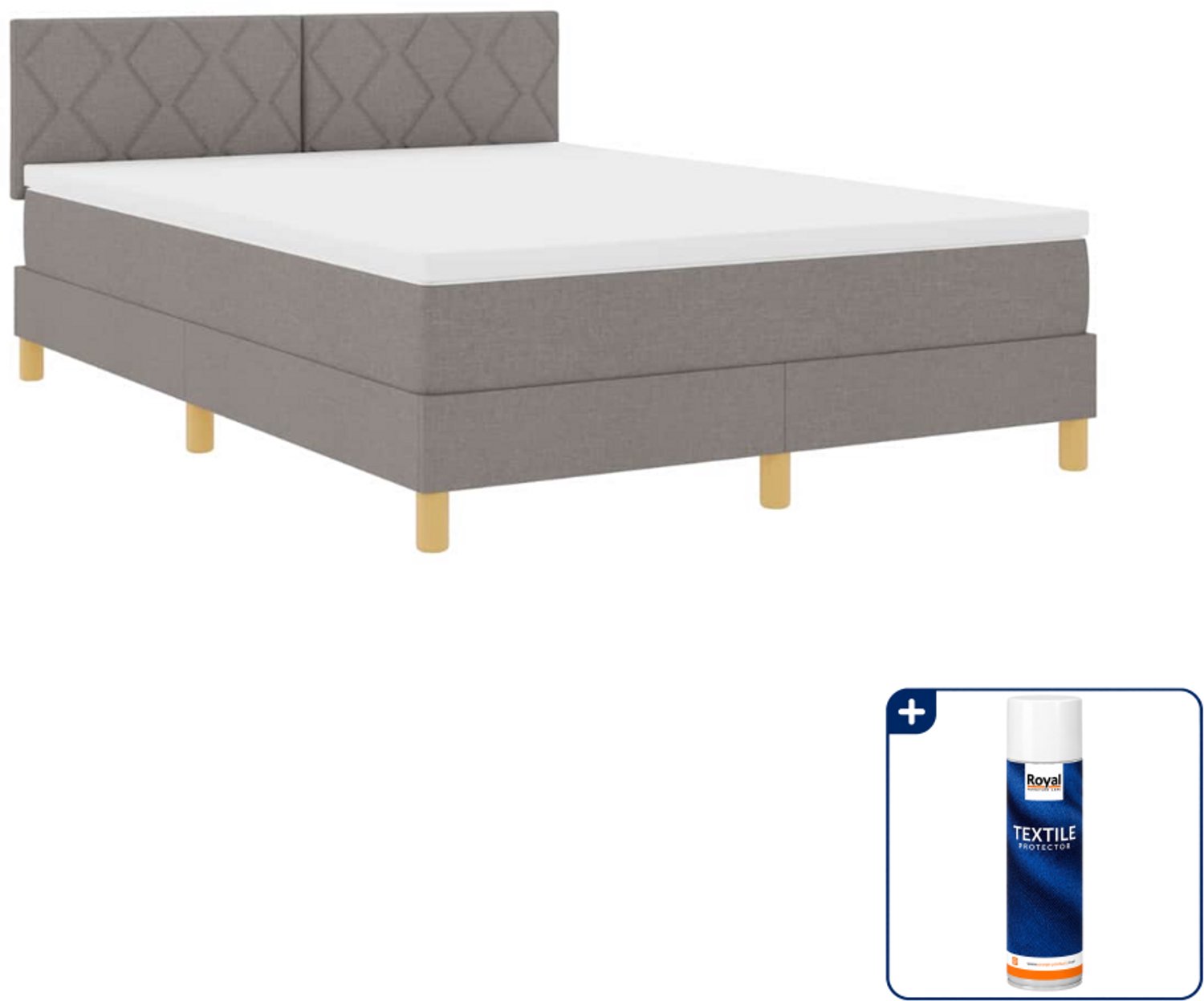 vidaXL Small double LED-boxspring - 140 x 200 cm - taupe - Inclusief textielbeschermer 500 ml