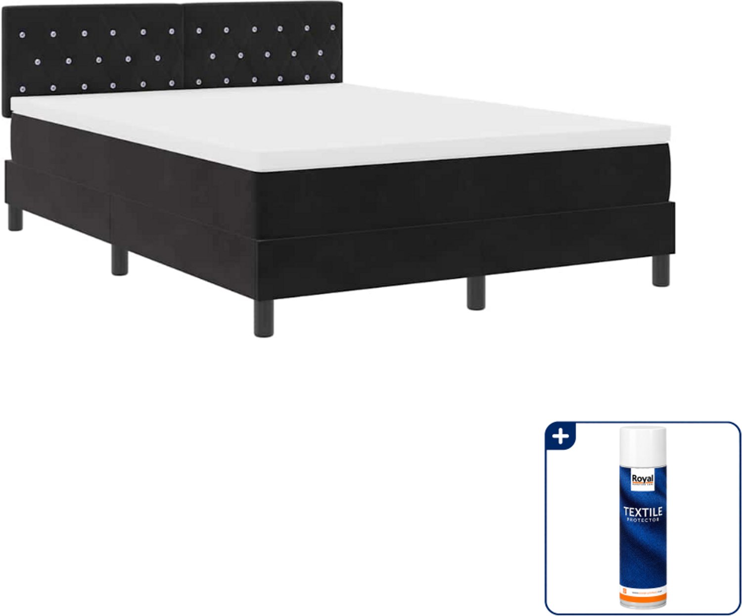 vidaXL led boxspring Small double - 140 x 200 cm - fluweel - zwart - Inclusief textielbeschermer 500 ml