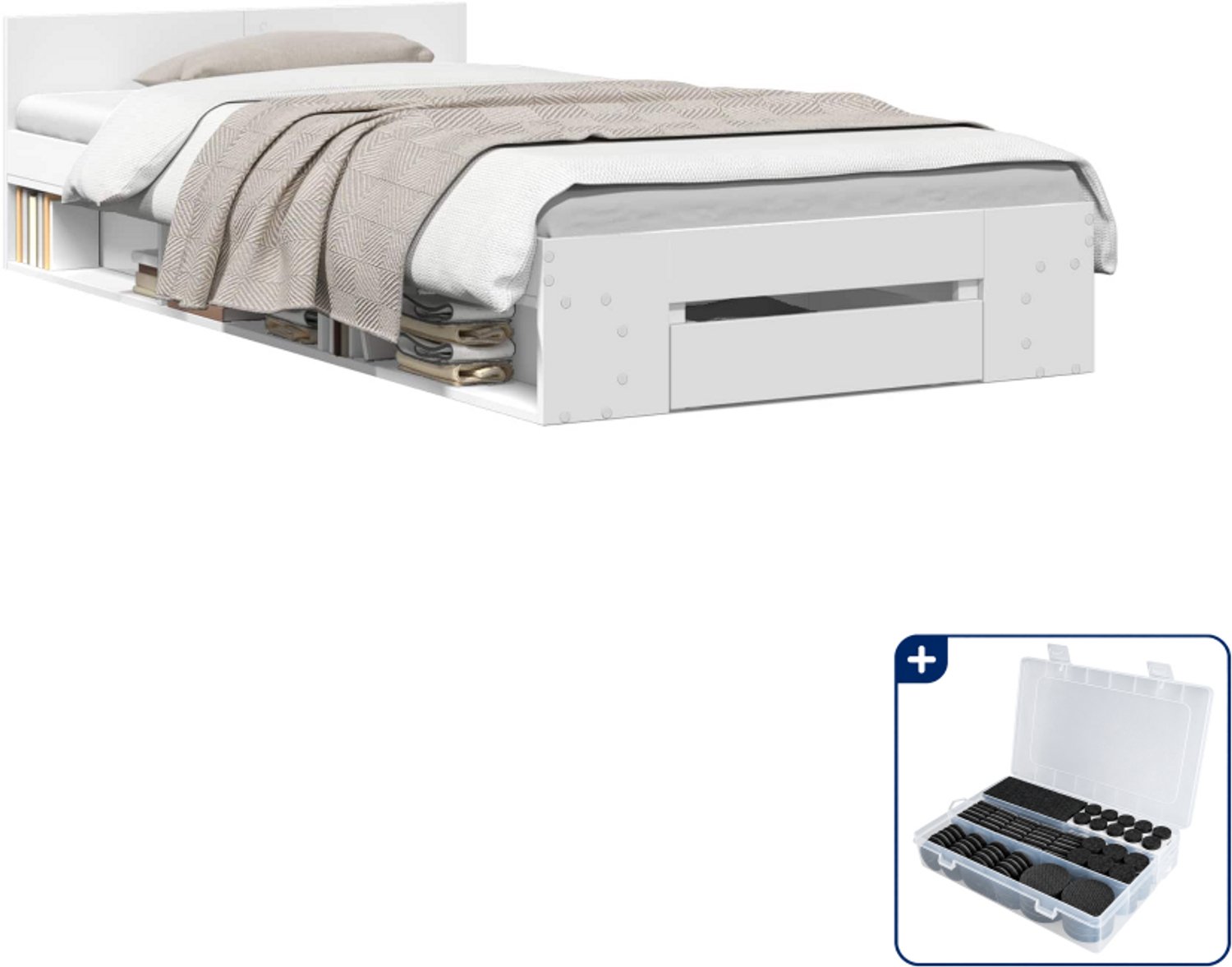 vidaXL bedframe met opberglade - 80 x 200 cm - bewerkt hout - wit - Inclusief antikrasvilt 177-delig