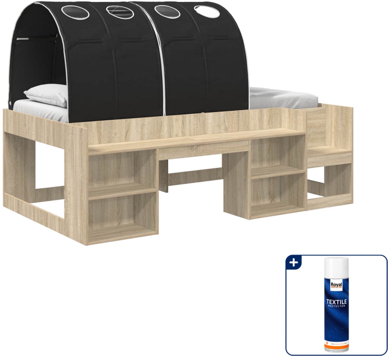 vidaXL bedframe met tunnel 3-delig - 75 x 190 cm - bewerkt hout - Inclusief textielbeschermer 500 ml Bruin
