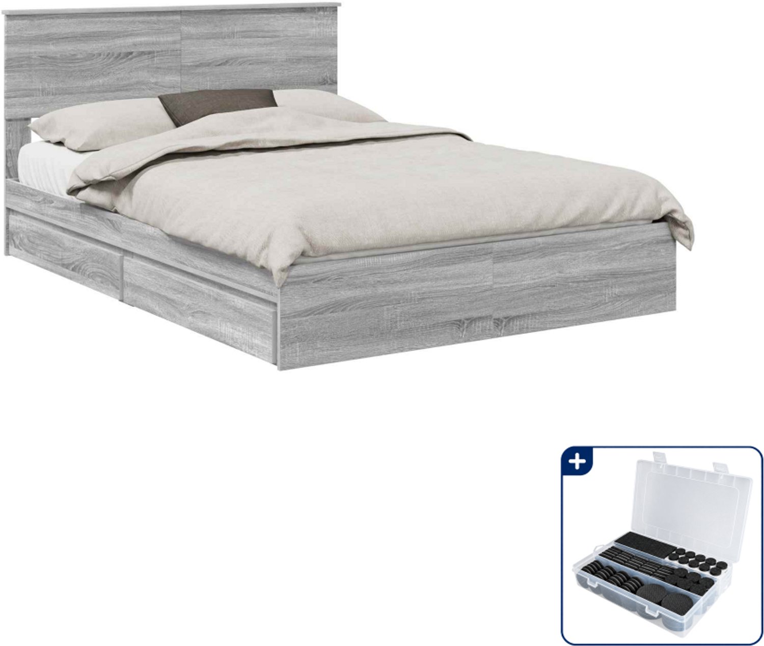 vidaXL bedframe - 150 x 200 cm - bewerkt hout - grijs sonoma - Inclusief antikrasvilt 177-delig