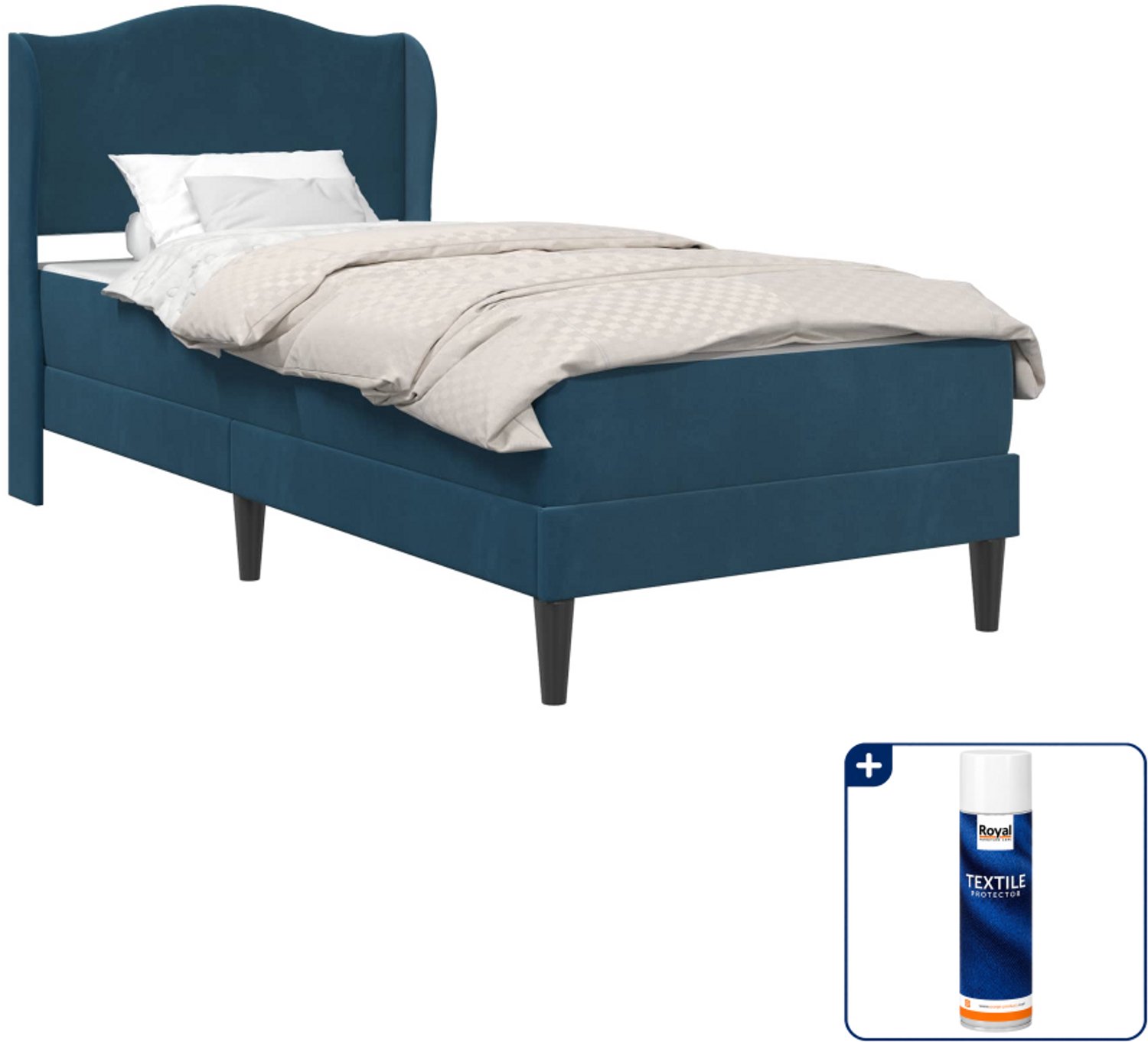 vidaXL Bedframe met matras 90 x 200 cm - fluweel - blauw - Inclusief textielbeschermer 500 ml