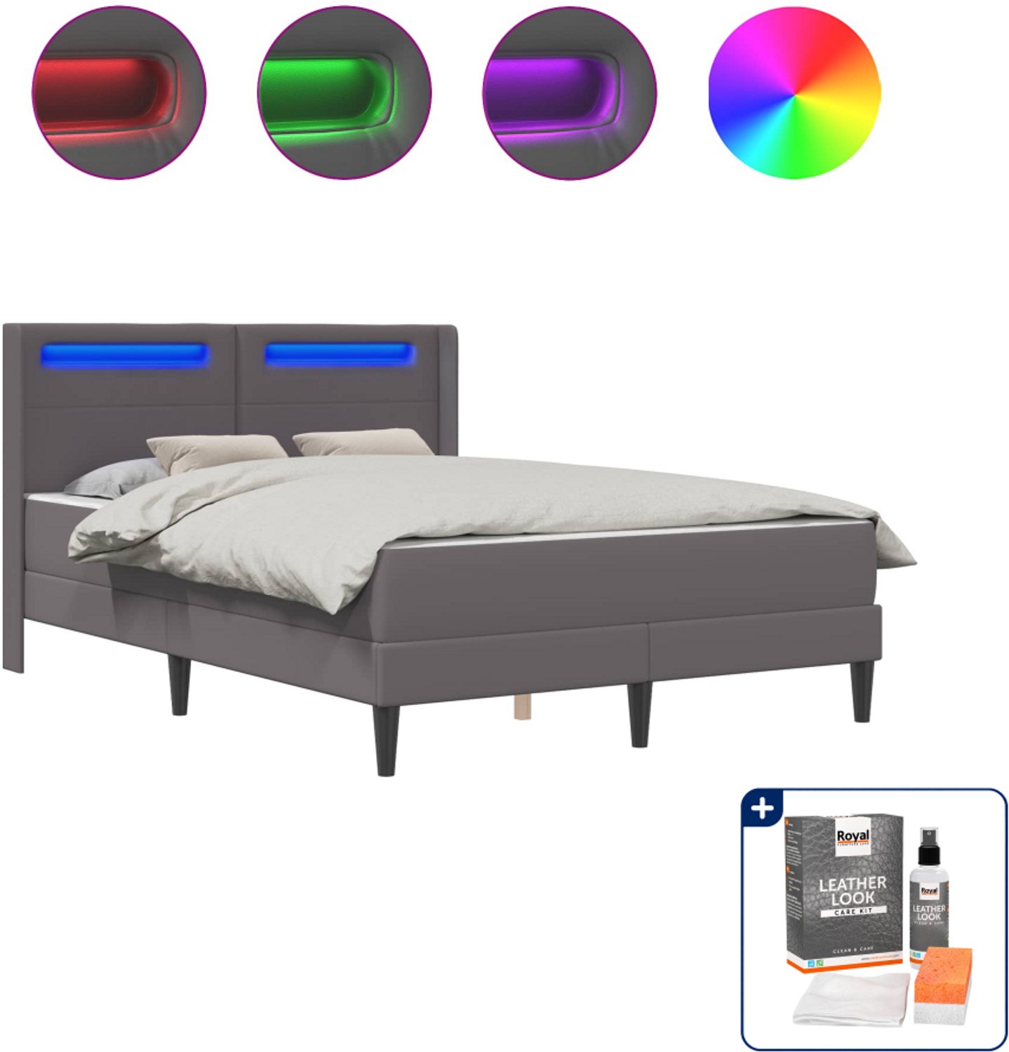 vidaXL bed Queensize - 160 x 200 cm - kunstleer - grijs - Inclusief onderhoudsset voor kunstleer 150 ml