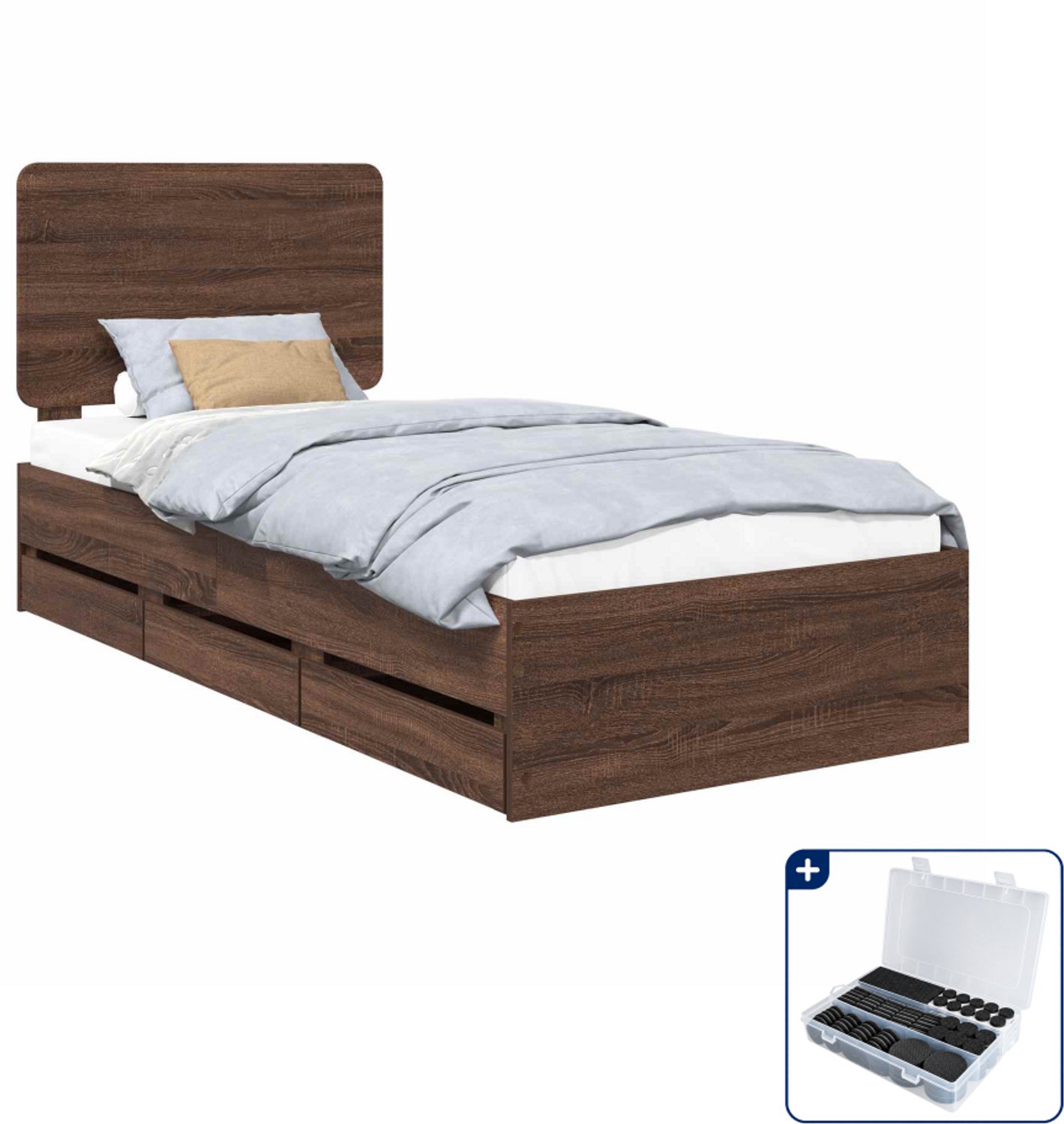 vidaXL Bedframe - 100 x 200 cm - bewerkt hout - bruin eiken - Inclusief antikrasvilt 177-delig