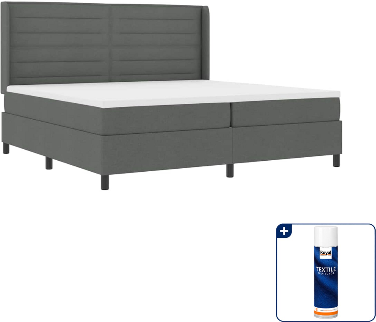 vidaXL LED boxspringbed - 200 x 200 cm - stof - donkergrijs - Inclusief textielbeschermer 500 ml