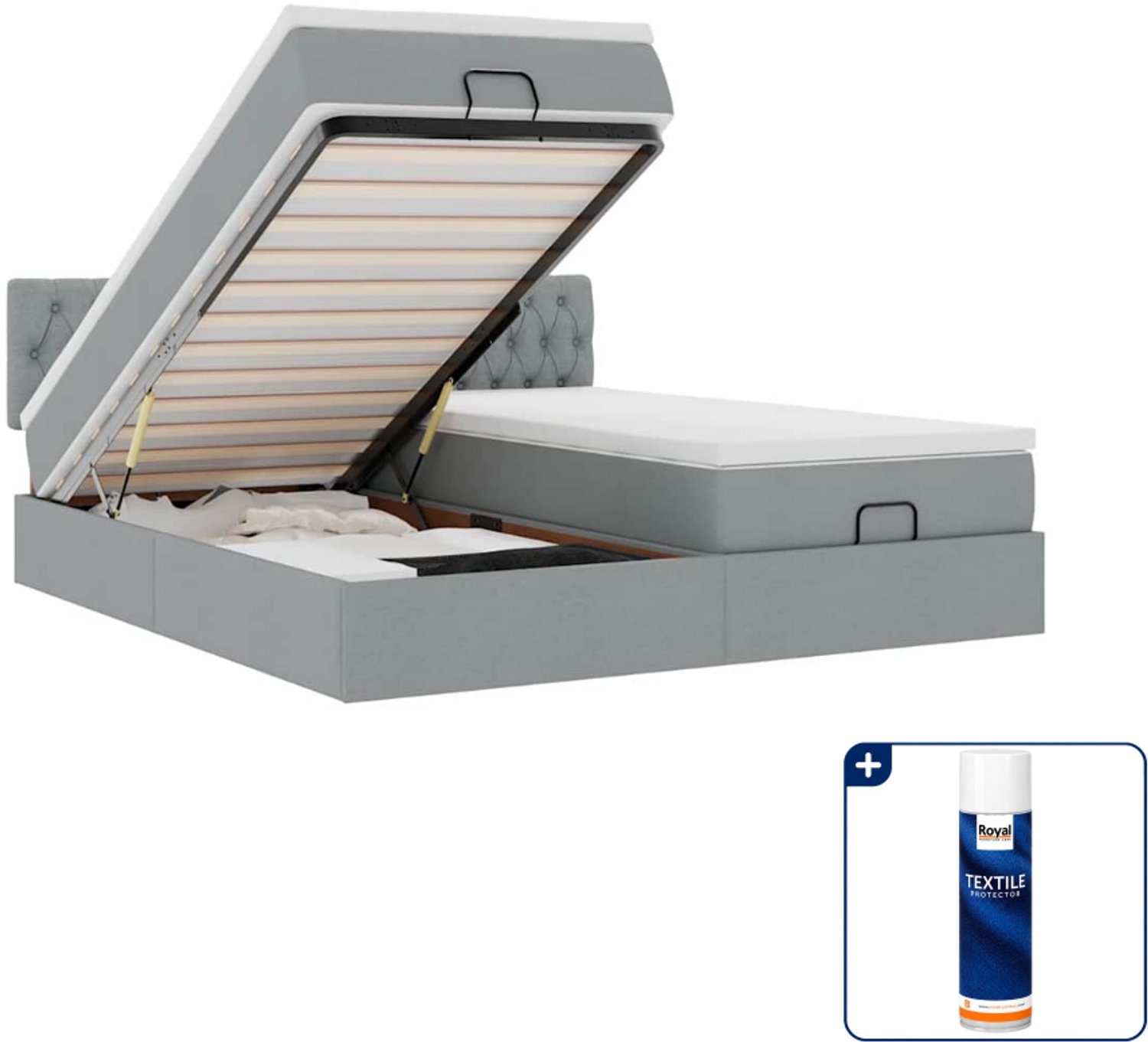 vidaXL ottoman bed Queensize - 160 x 200 cm - stof - lichtgrijs - Inclusief textielbeschermer 500 ml Zwart