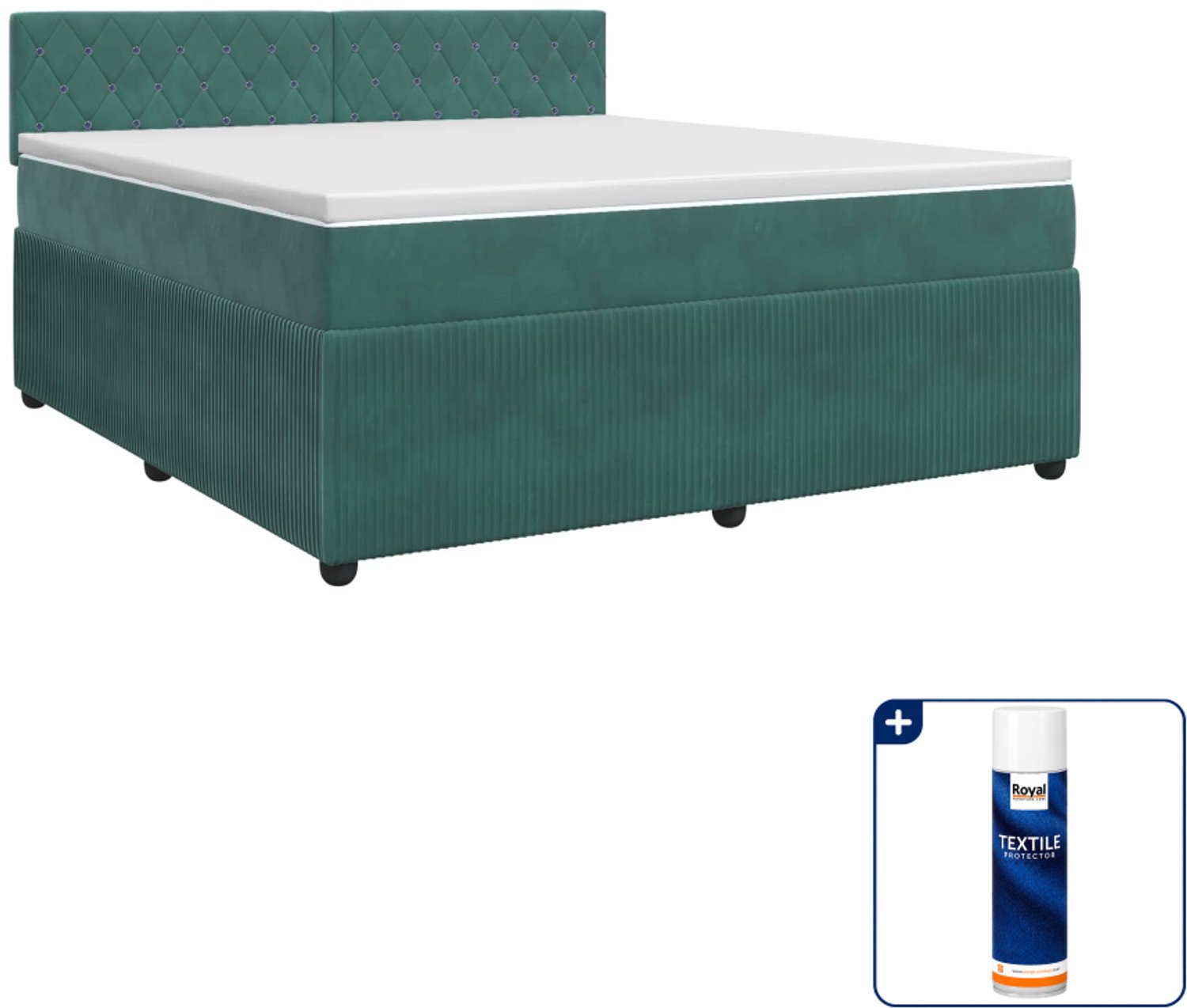 vidaXL boxspringbed met matras - 140 x 190 cm - fluweel - donkergroen - Inclusief textielbeschermer 500 ml