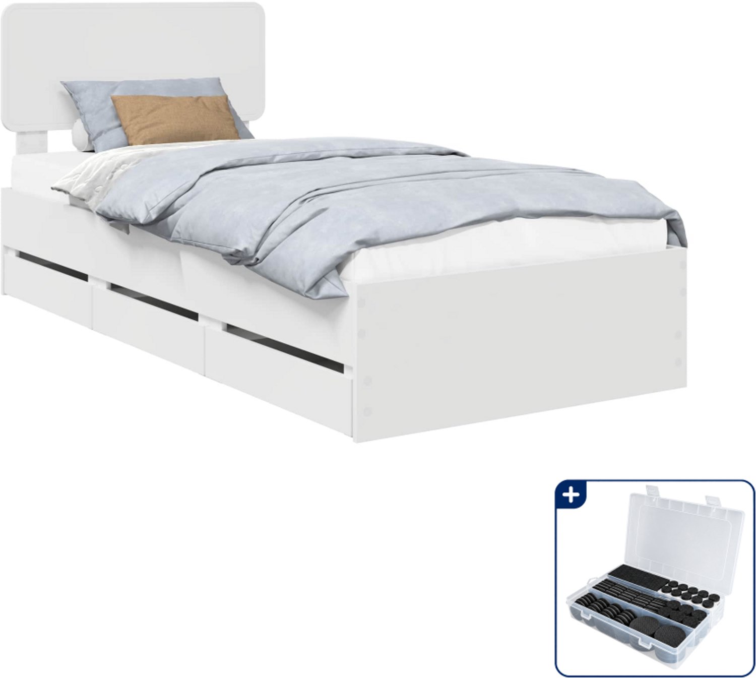 vidaXL bedframe met lade - 75 x 190 cm - wit - Inclusief antikrasvilt 177-delig Taupe