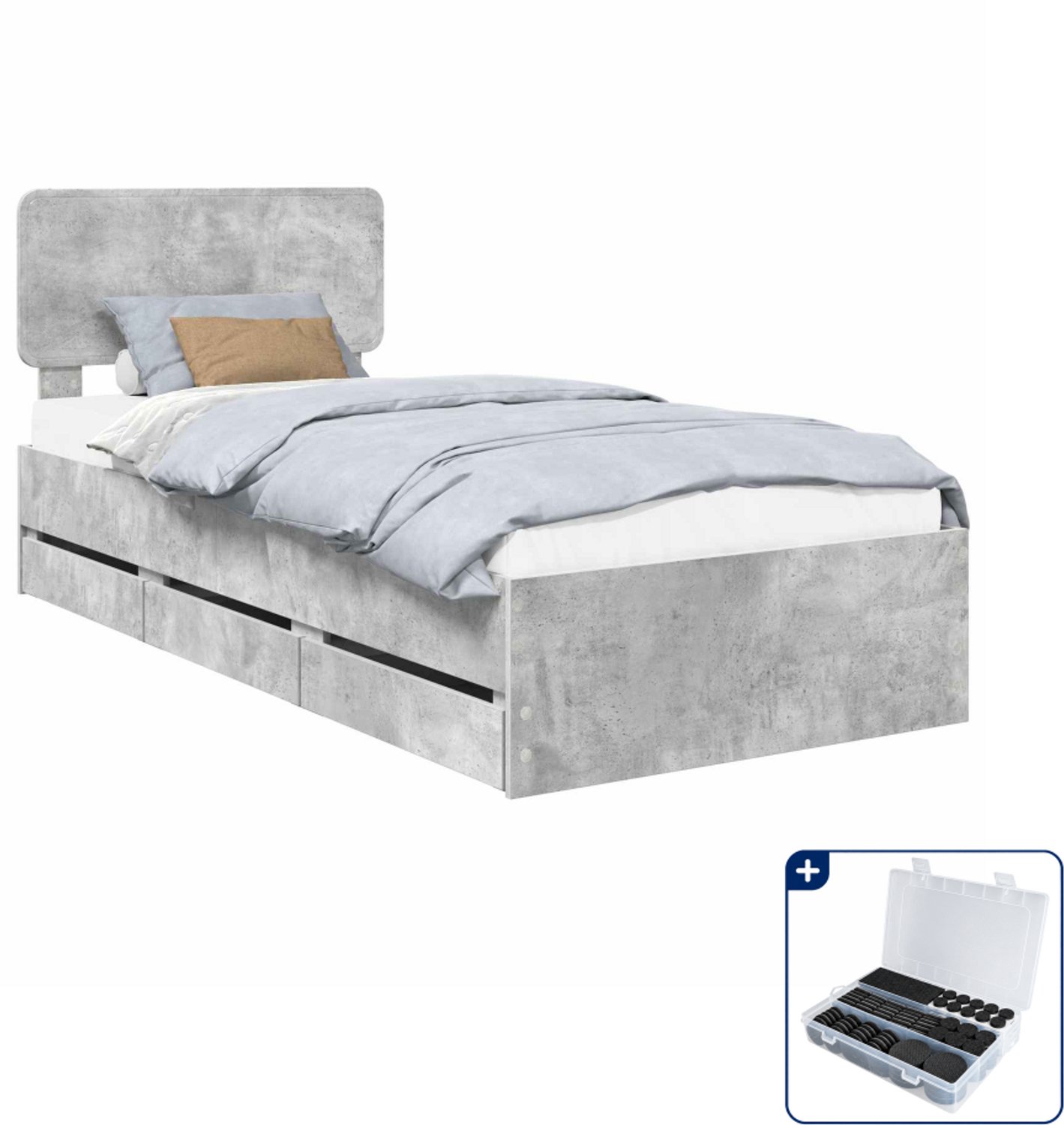 vidaXL bedframe met lade - 75 x 190 cm - beton grijs - Inclusief antikrasvilt 177-delig