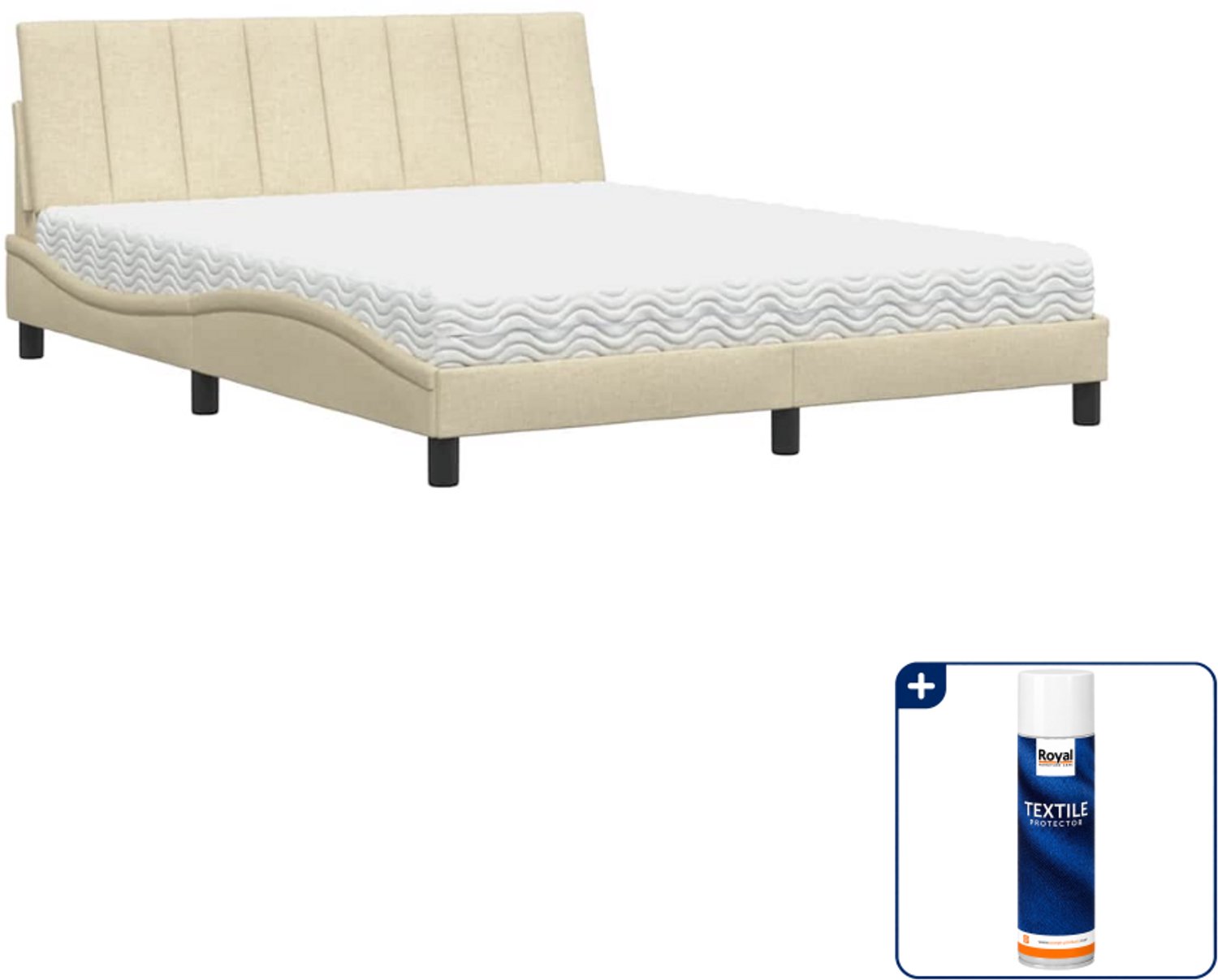 vidaXL bed met matras Hanko - Queensize - 160 x 200 cm - crème - Inclusief textielbeschermer 500 ml Zwart