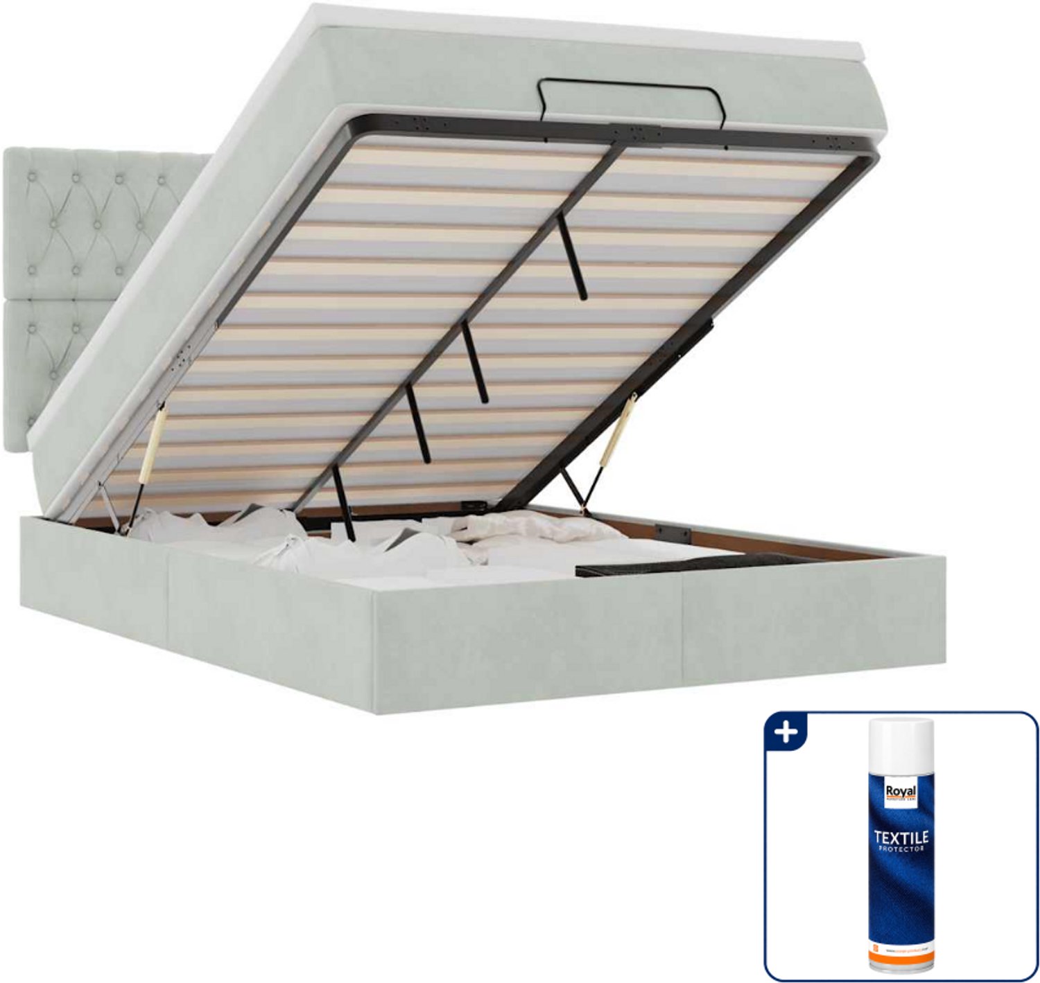 vidaXL Ottoman bed Small double 140x200 cm - fluweel - lichtgrijs - Inclusief textielbeschermer 500 ml