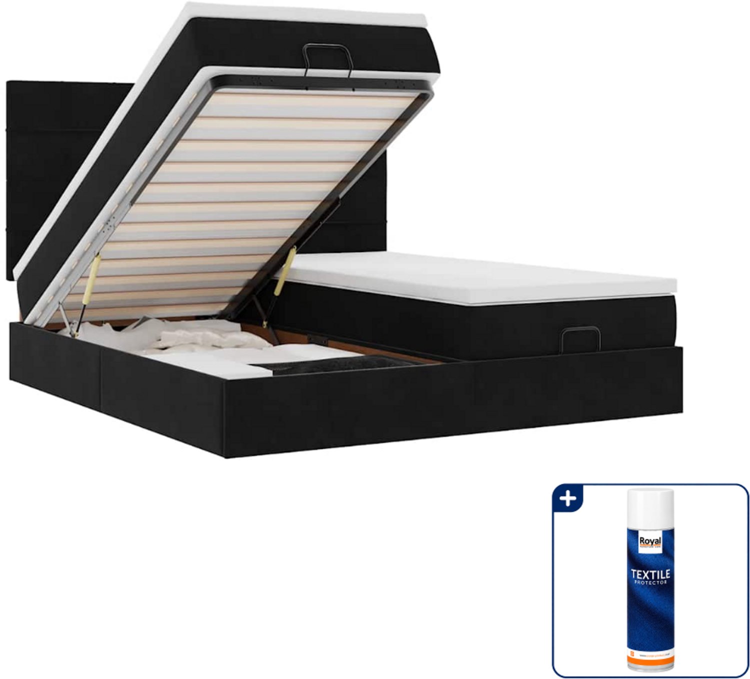 vidaXL queensize bed met matrassen en LED - 160 x 200 cm - fluweel - zwart - Inclusief textielbeschermer 500 ml