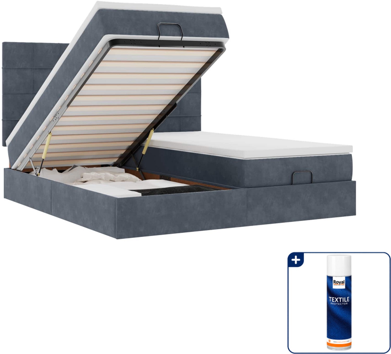 vidaXL Queensize ottoman bed met matras en LED - donkergrijs - Inclusief textielbeschermer 500 ml