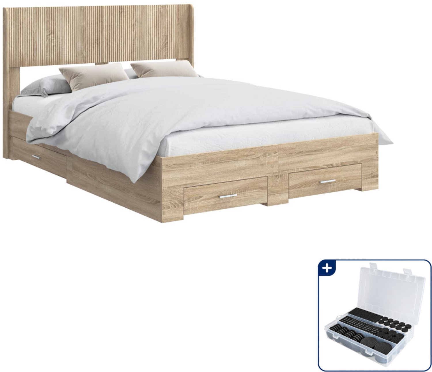 vidaXL bedframe - 150 x 200 cm - bewerkt hout - sonoma eiken - Inclusief antikrasvilt 177-delig Bruin