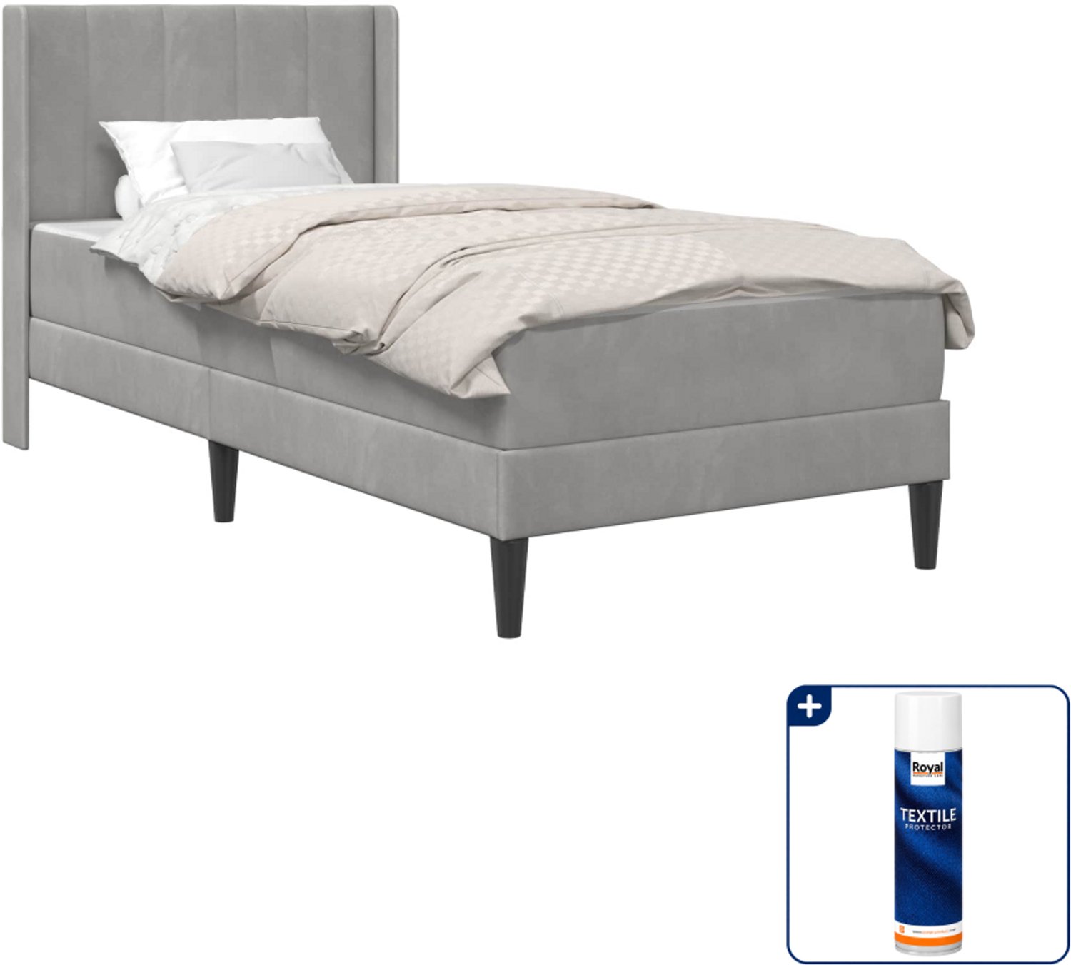 vidaXL bedframe met matras - 80 x 200 cm - fluweel - lichtgrijs - Inclusief textielbeschermer 500 ml