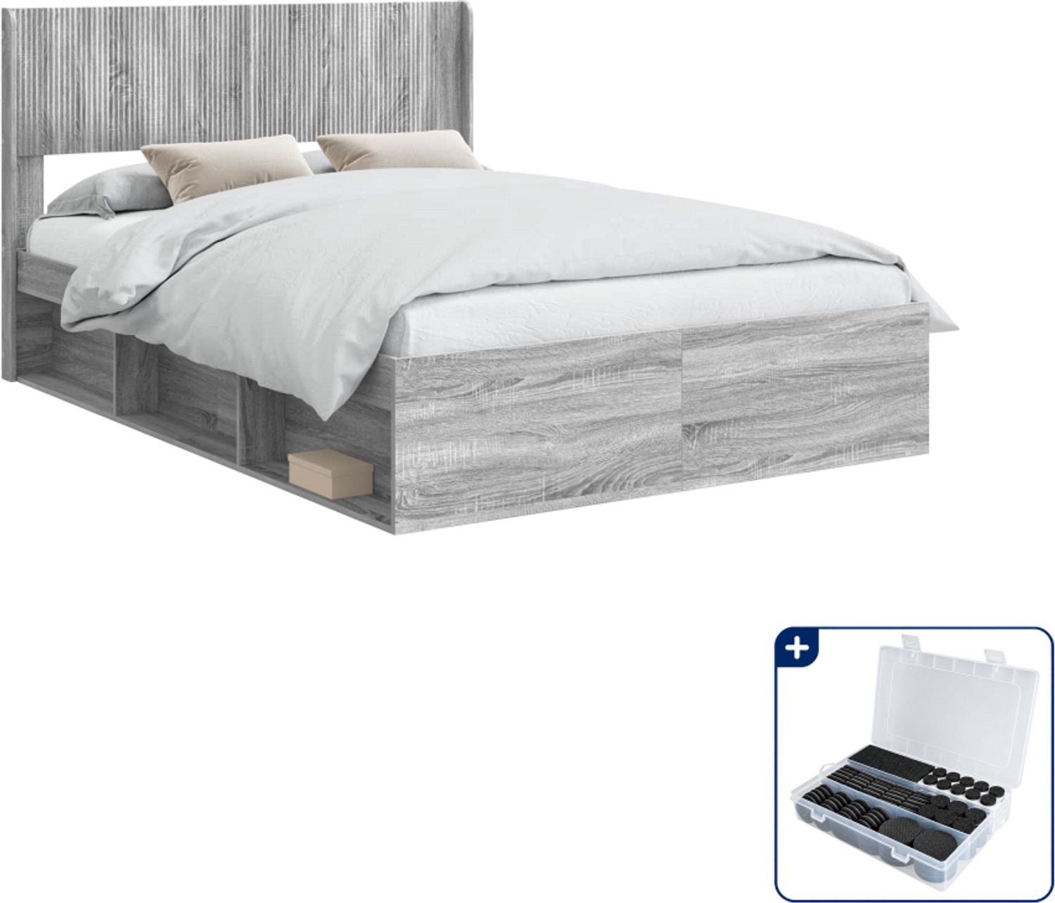 vidaXL bedframe met opbergruimte - queensize - 160 x 200 cm - grijs sonoma - Inclusief antikrasvilt 177-delig