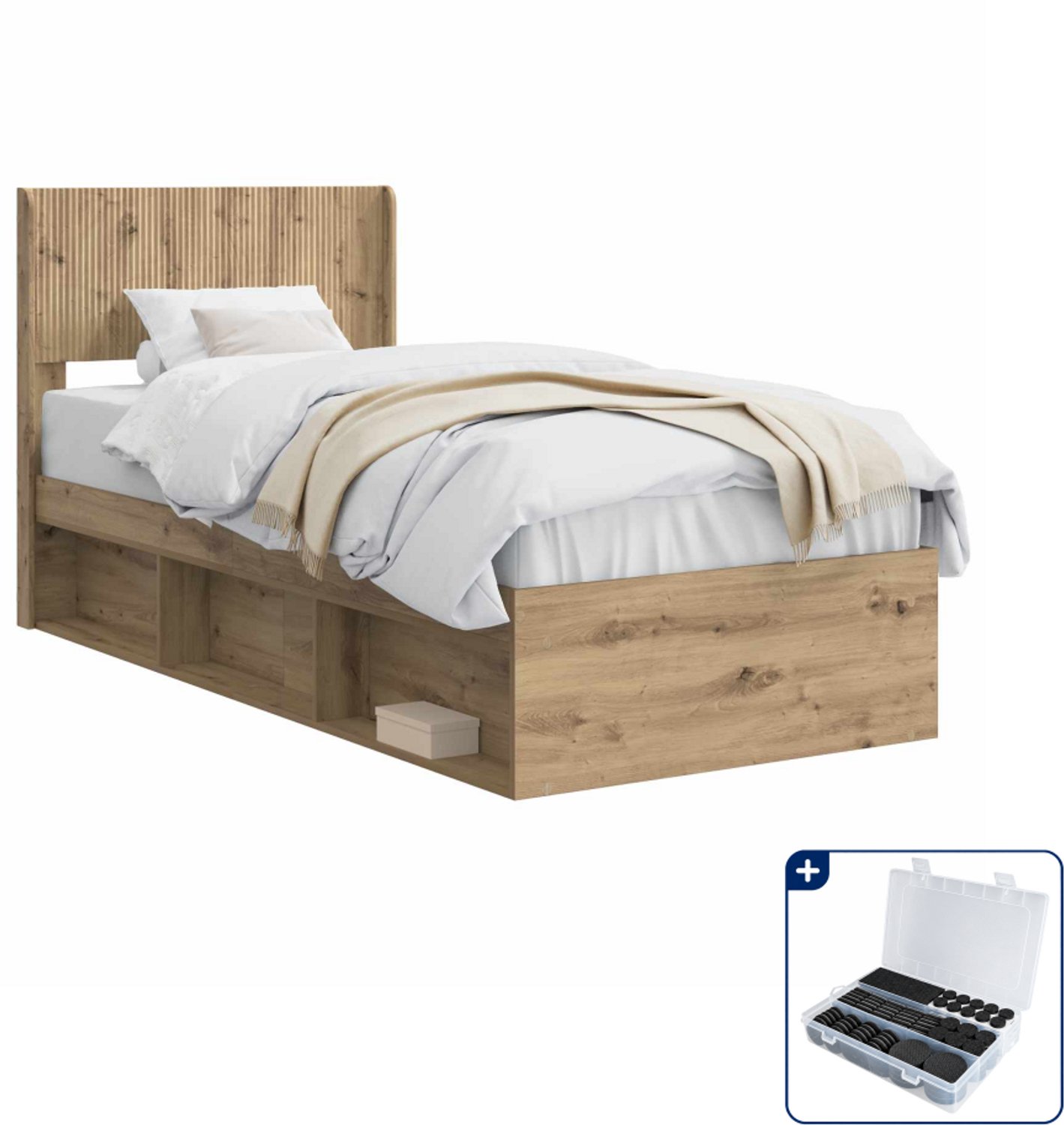 vidaXL bedframe met opbergruimte - 90 x 200 cm - artisanaal eiken - Inclusief antikrasvilt 177-delig Bruin