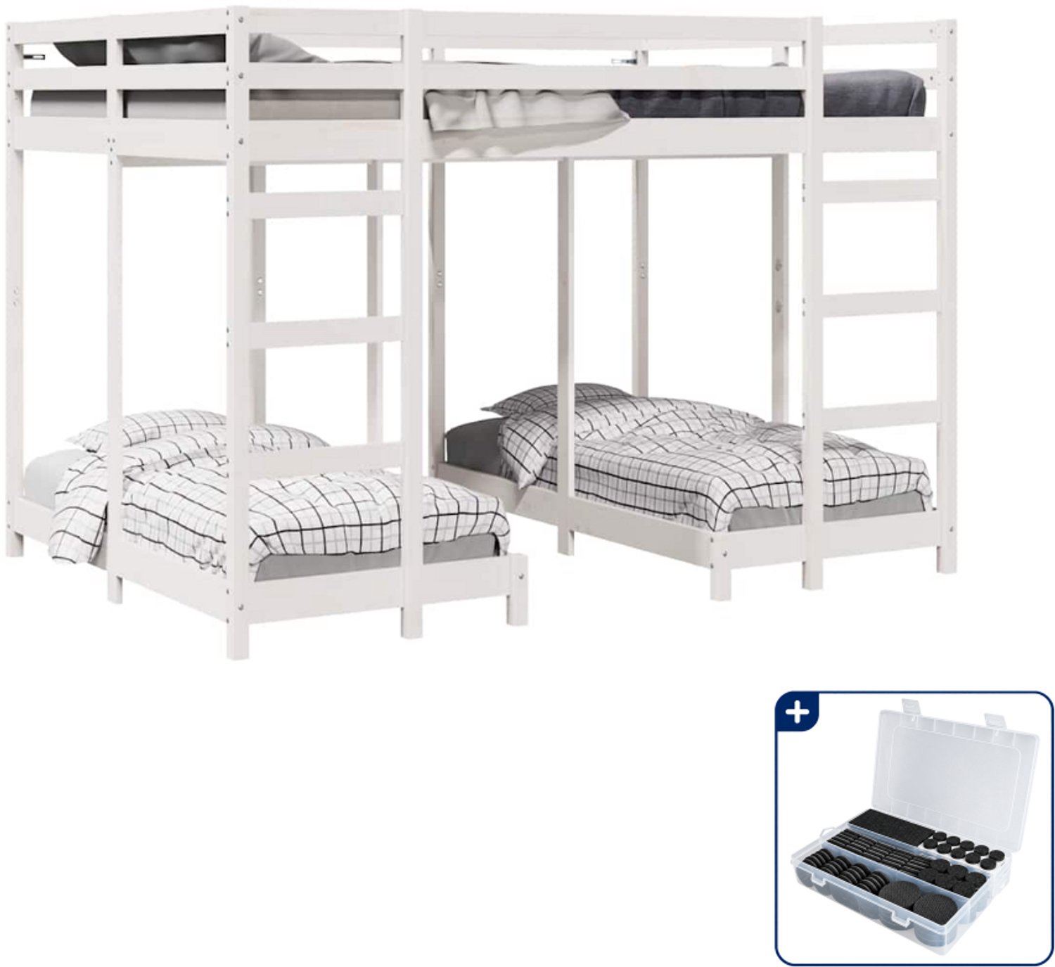 vidaXL stapelbed voor 4 personen - 140 x 200 cm - wit - Inclusief antikrasvilt 177-delig