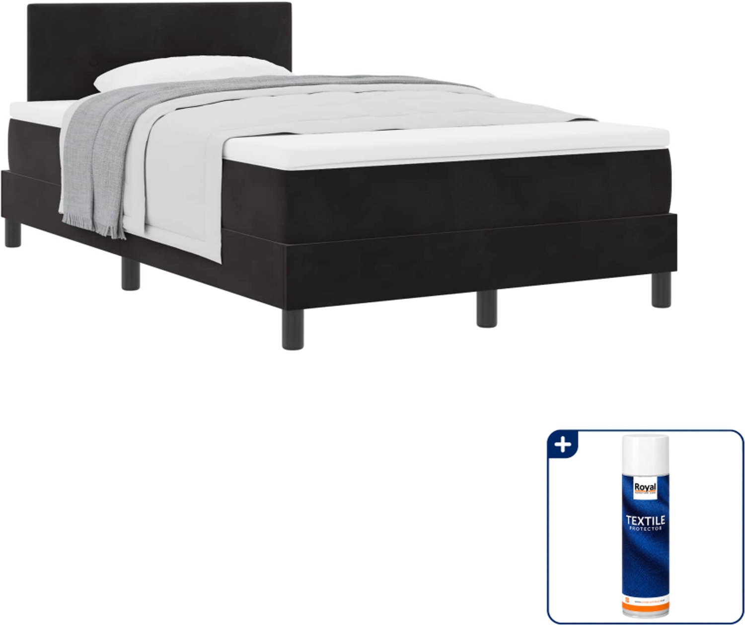 vidaXL boxspringbed - 120 x 190 cm - fluweel - zwart - Inclusief textielbeschermer 500 ml