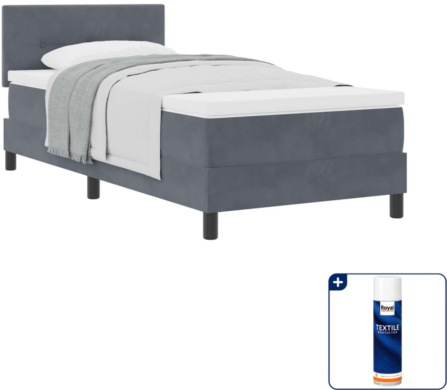 vidaXL boxspringbed - 90 x 190 cm - donkergrijs - Inclusief textielbeschermer 500 ml