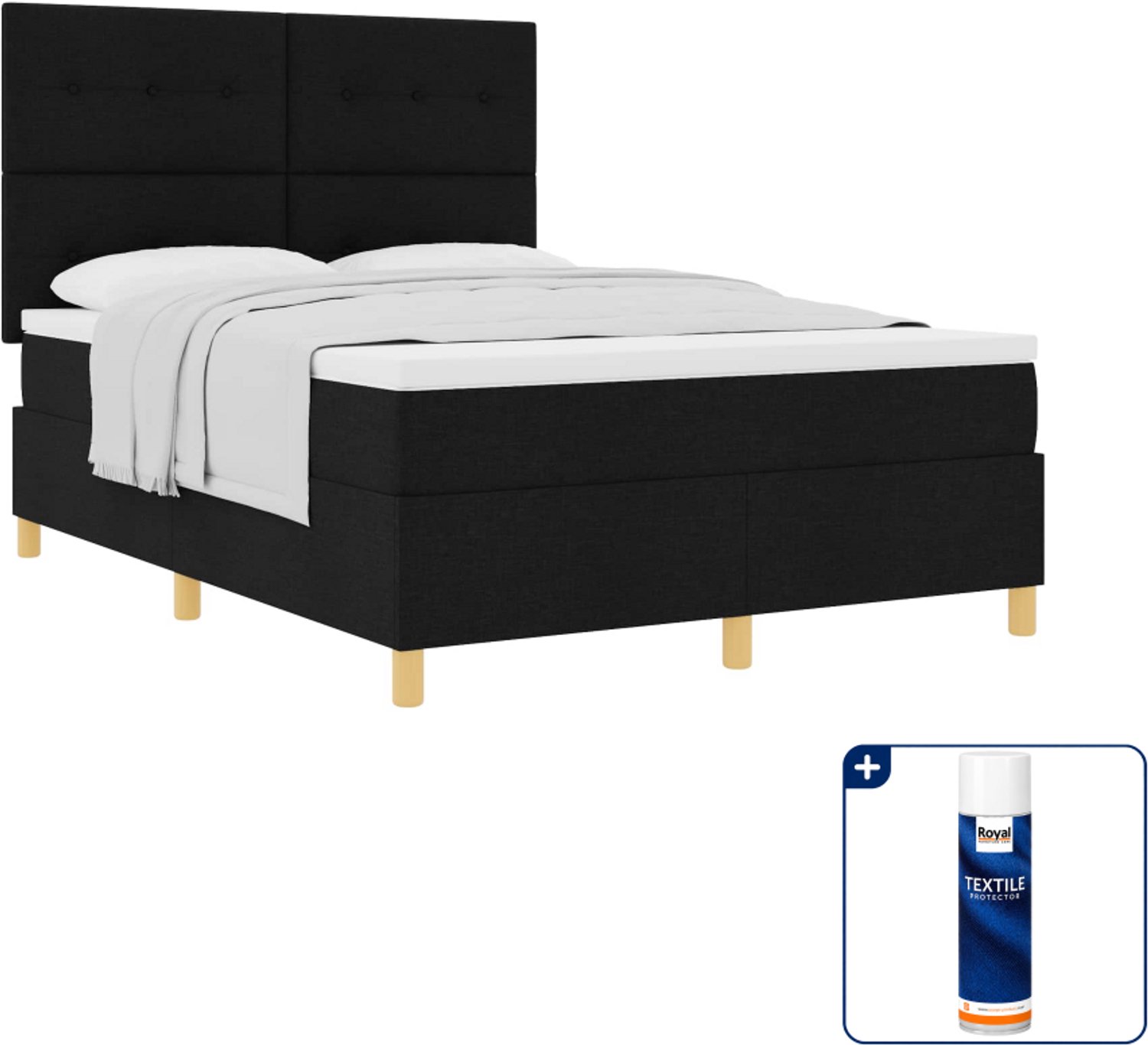 vidaXL boxspringbed Queensize - 160 x 200 cm - stof - zwart - Inclusief textielbeschermer 500 ml