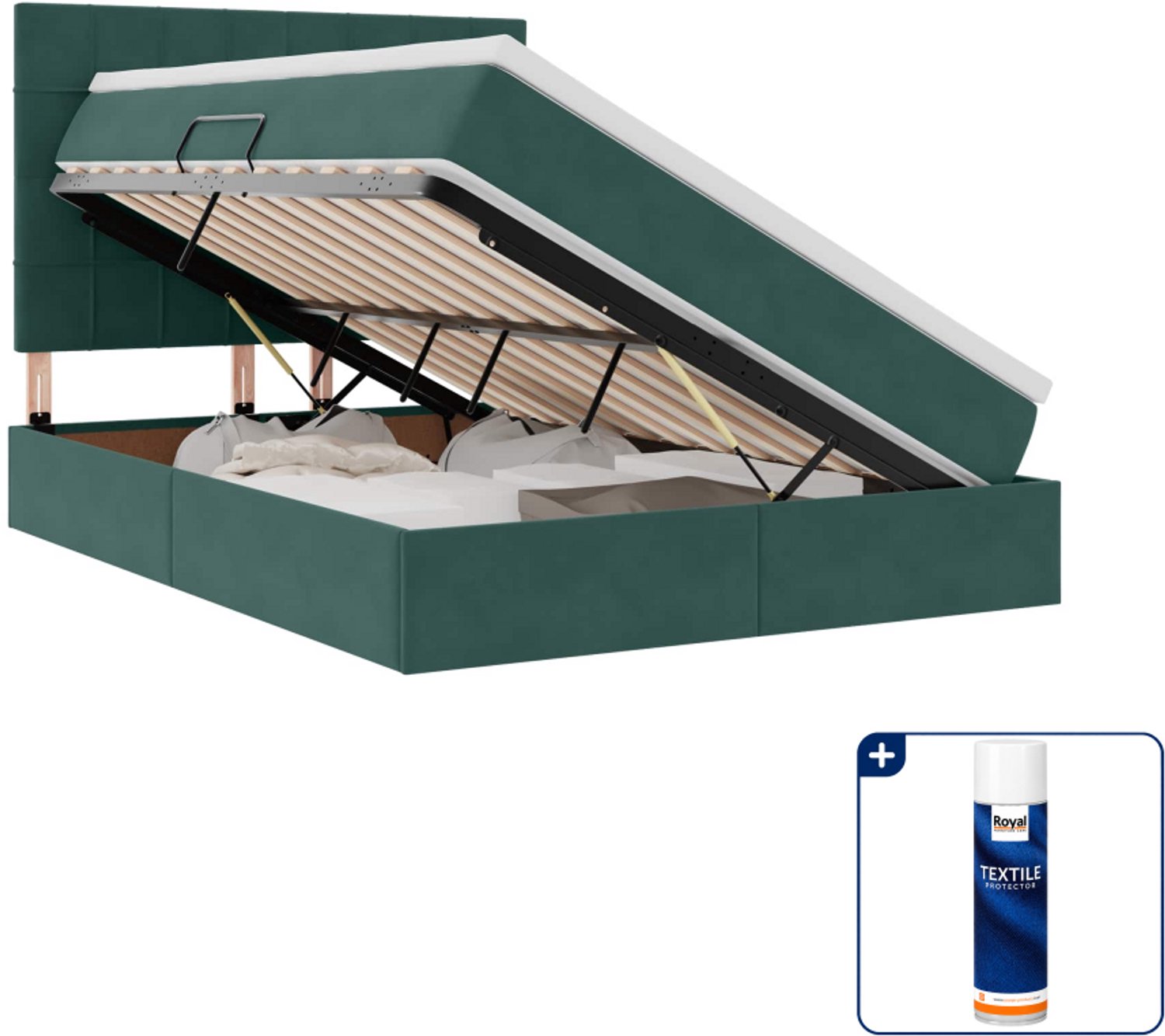 vidaXL LED opbergbed - Small double - 140 x 200 cm - donkergroen - Inclusief textielbeschermer 500 ml