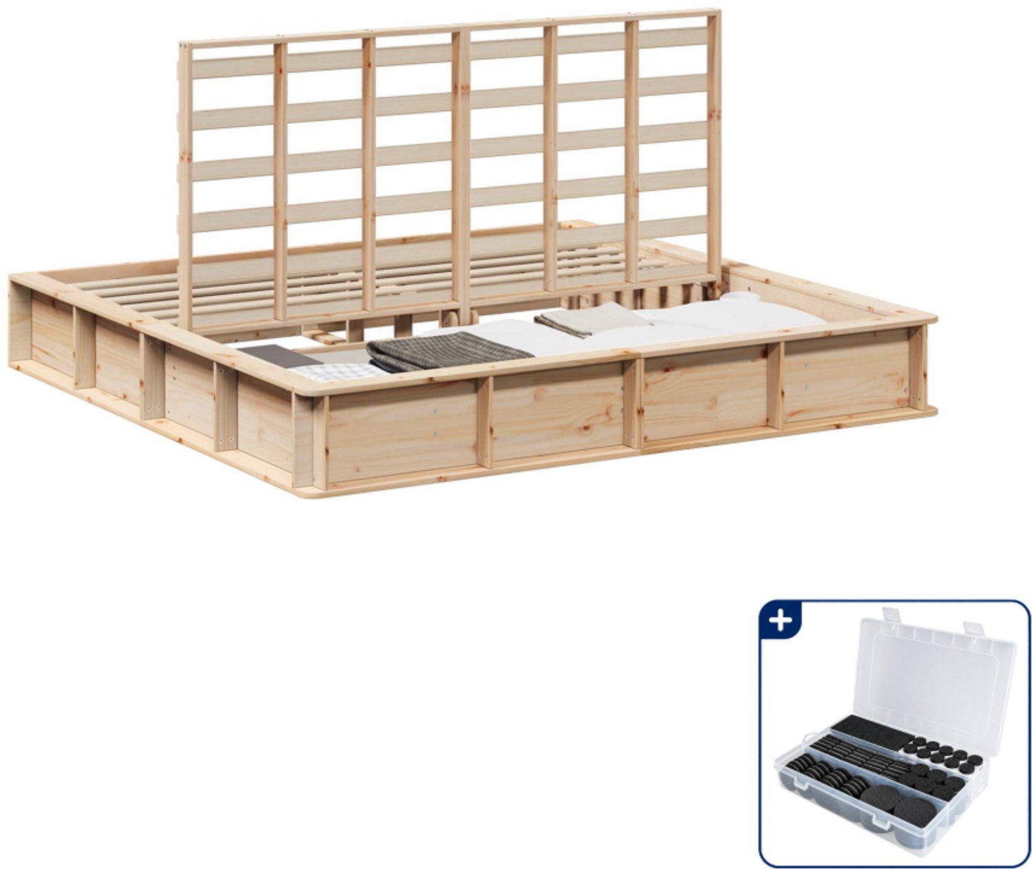 vidaXL Kingsize bedframe - 180 x 200 cm - massief grenenhout - bruin - Inclusief antikrasvilt 177-delig Wit