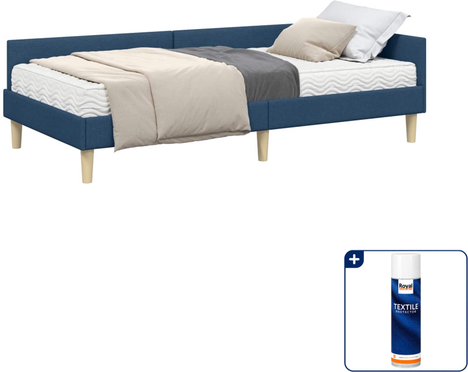 vidaXL hoekbedframe met matras 2 st - 90 x 190 cm - blauw - Inclusief textielbeschermer 500 ml