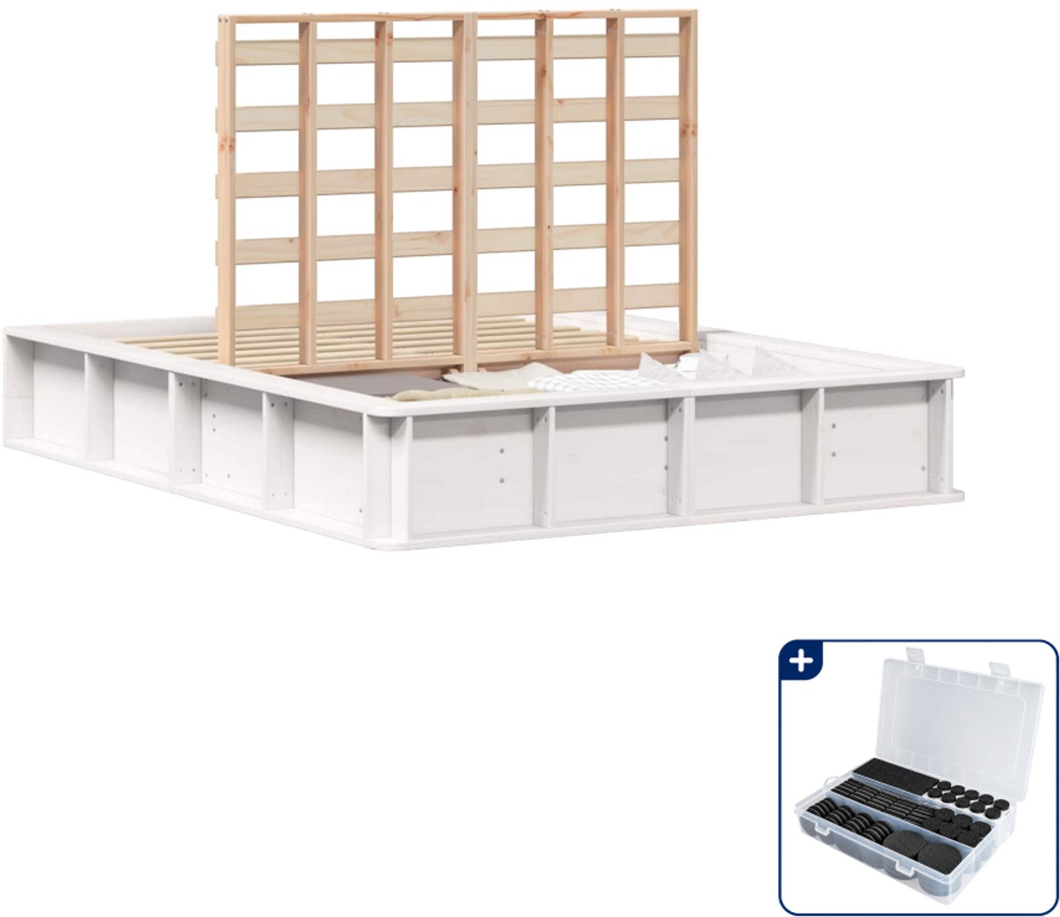 vidaXL bedframe - 135 x 190 cm - massief grenenhout - wit - Inclusief antikrasvilt 177-delig Bruin